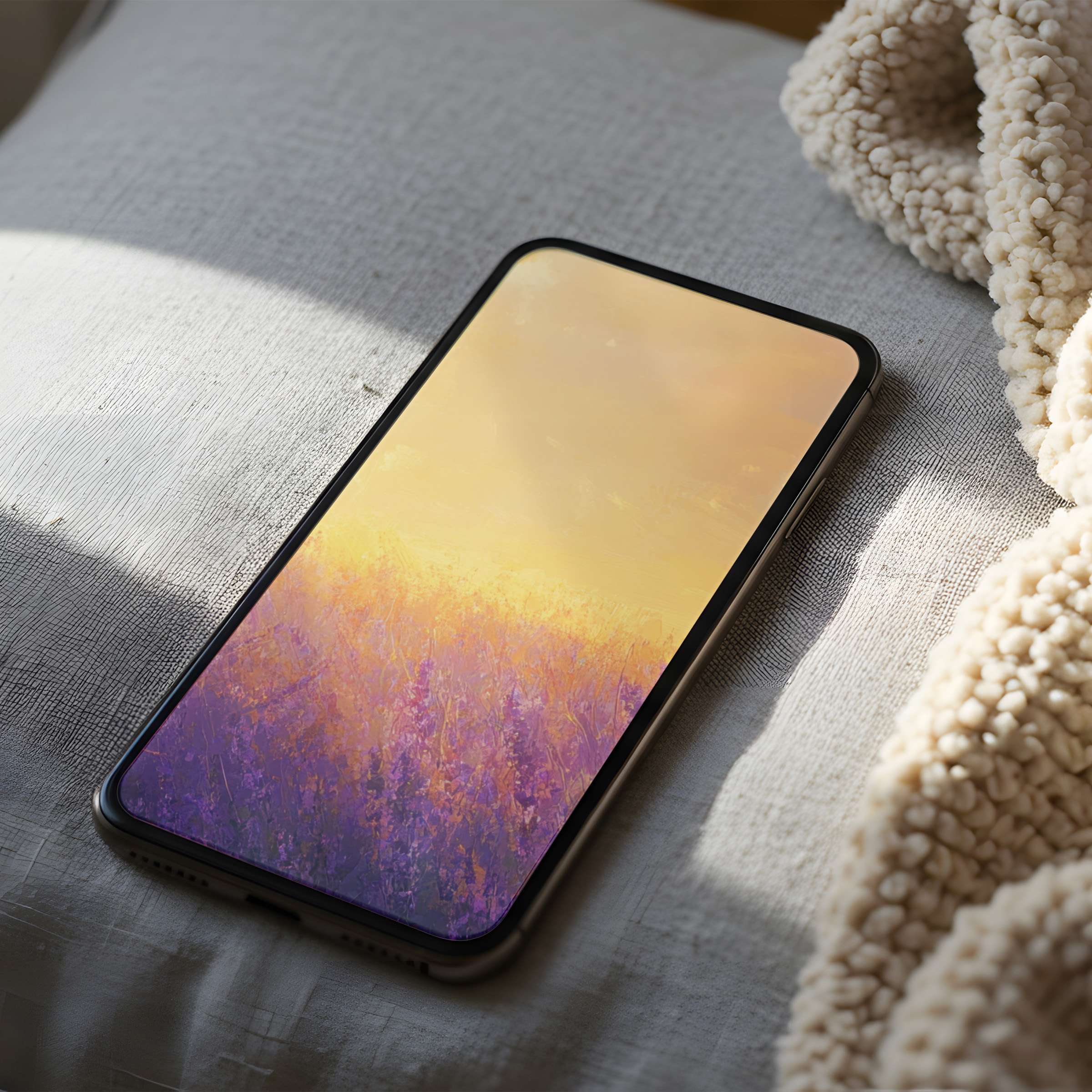 Lavender sunset phone wallpaper in high resolution offers serene beauty for iPhone and Android, ideal as a calm digital download