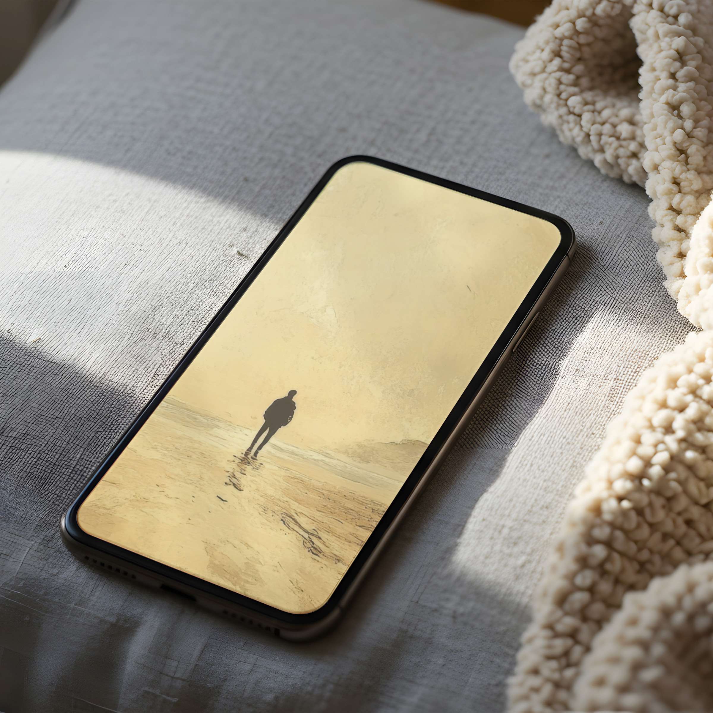Serene beach scene phone wallpaper with muted beige tones evokes calm and elegance available in high resolution digital download
