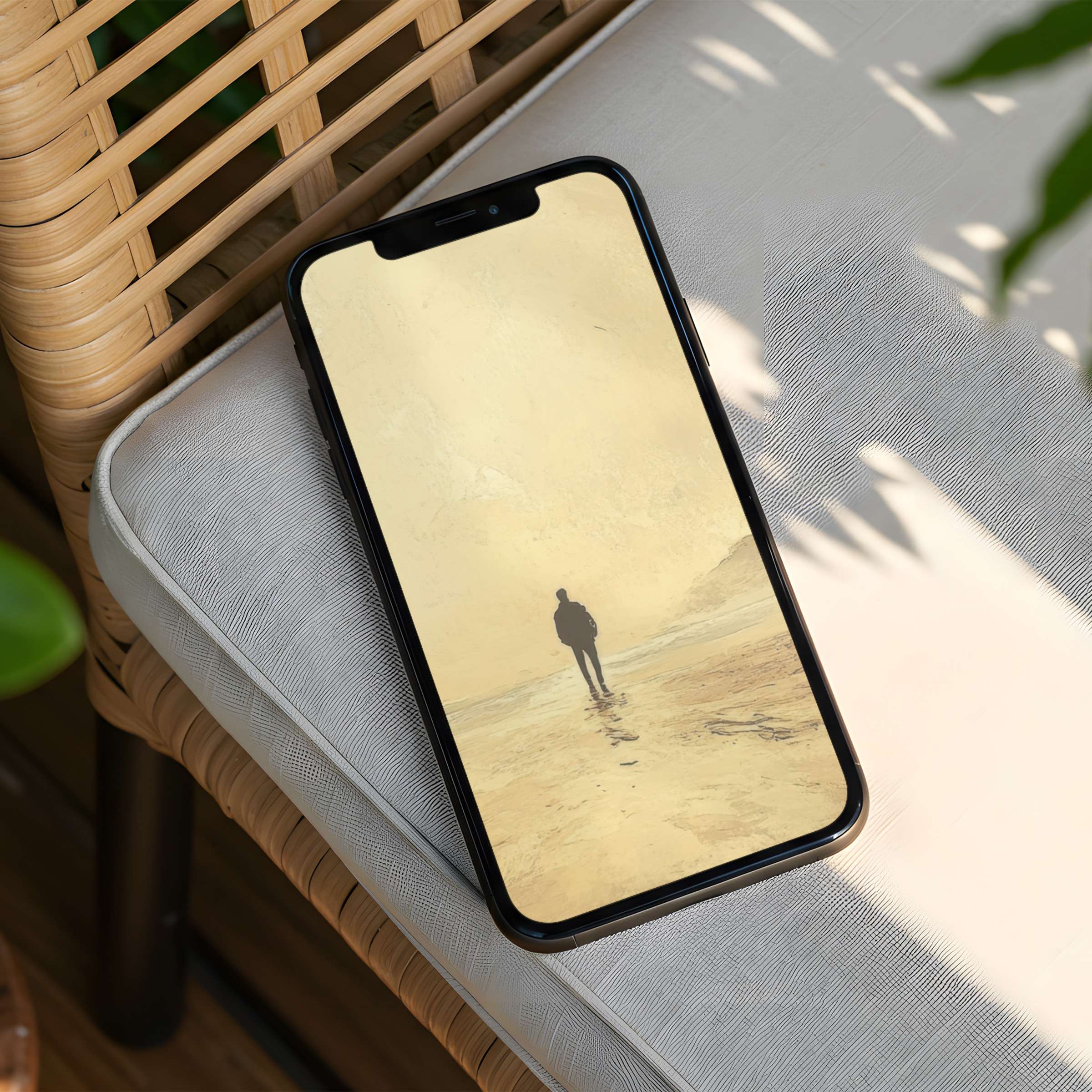 Elegant iPhone background with serene beach scene for instant download calming your phone with mindfulness-enhancing inspiration