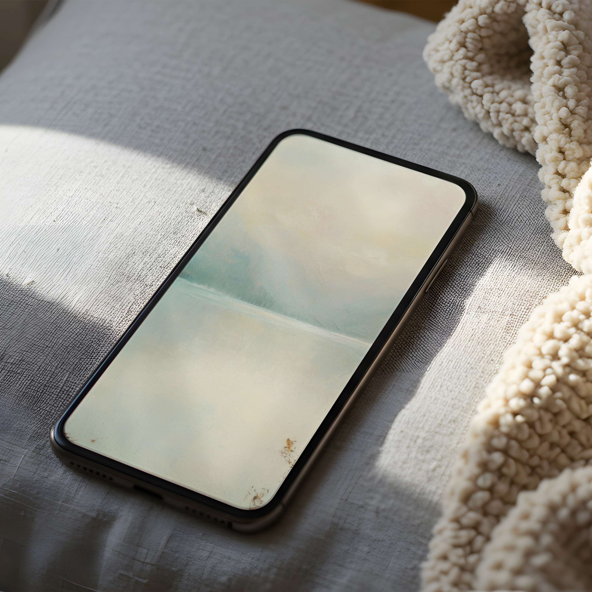 Serene pastel phone wallpaper with abstract horizon on iPhone enhances tranquility, offering a high resolution digital download for all devices