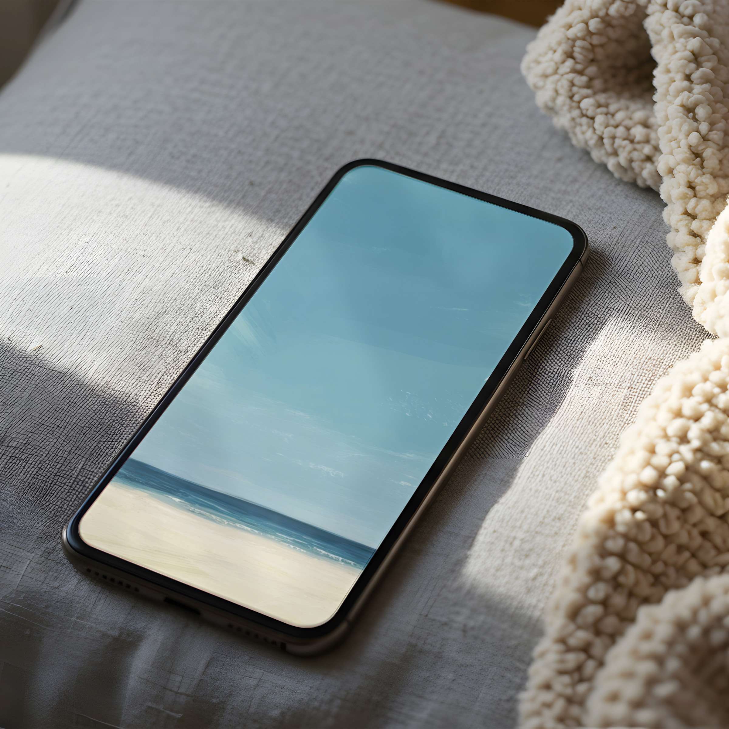 Serene beach phone wallpaper in high resolution, offering tranquility and elegance, ideal for iPhone and android digital download