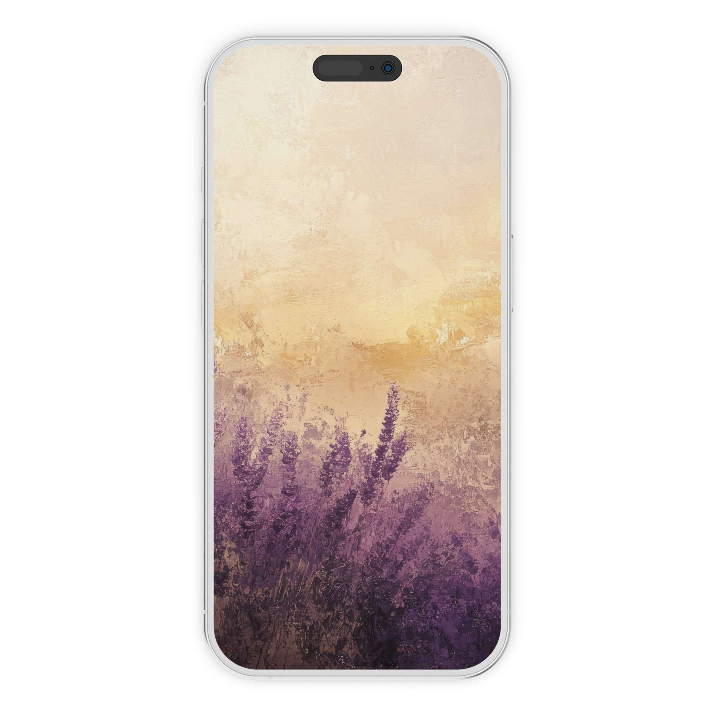 Elegant summer iPhone wallpaper with serene lavender fields painting, perfect digital download for calming phone background aesthetics