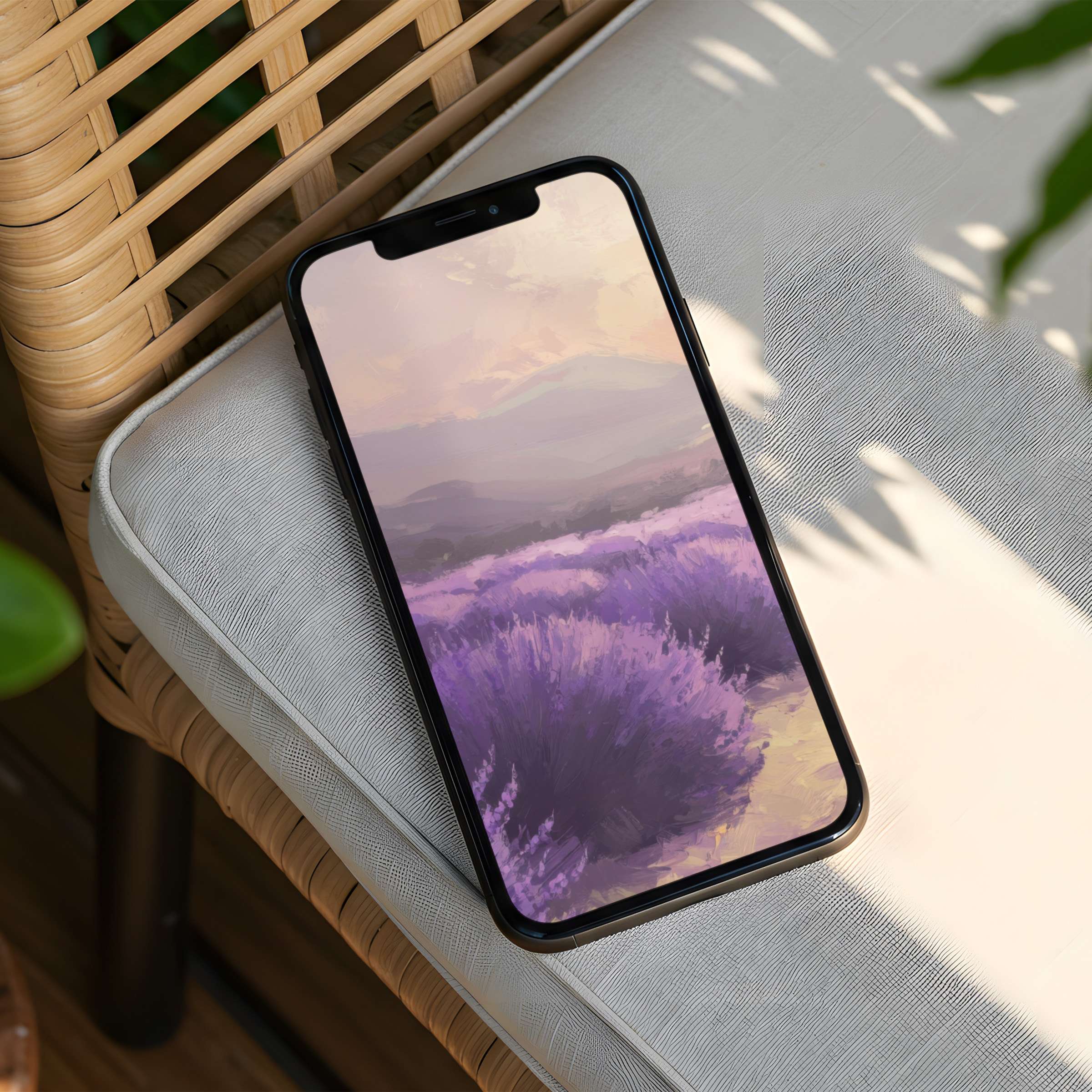 Elegant iPhone background featuring tranquil lavender fields with soothing pastel tones for instant download on any phone inspiring mindfulness
