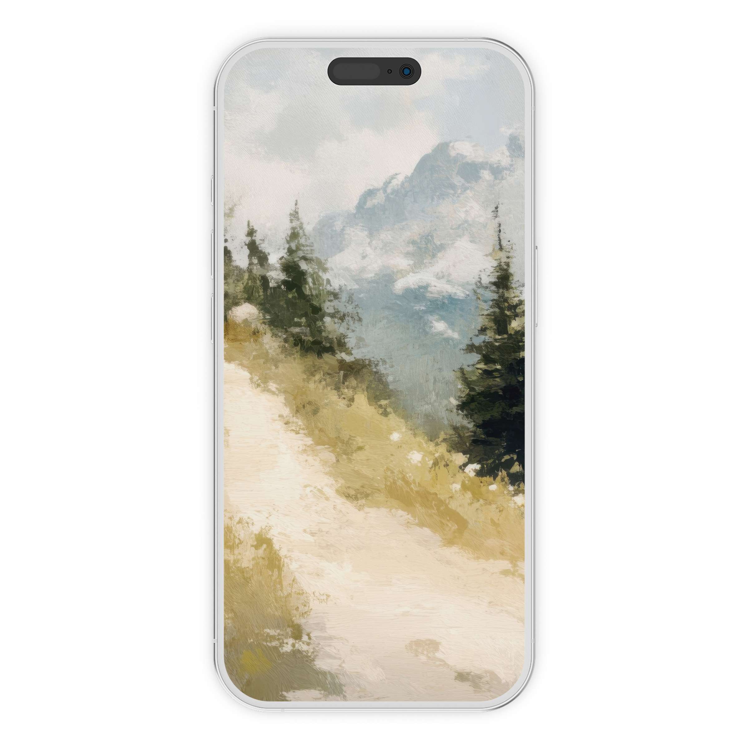 Serene summer iPhone wallpaper featuring a painterly mountain path perfect for phone backgrounds digital download available