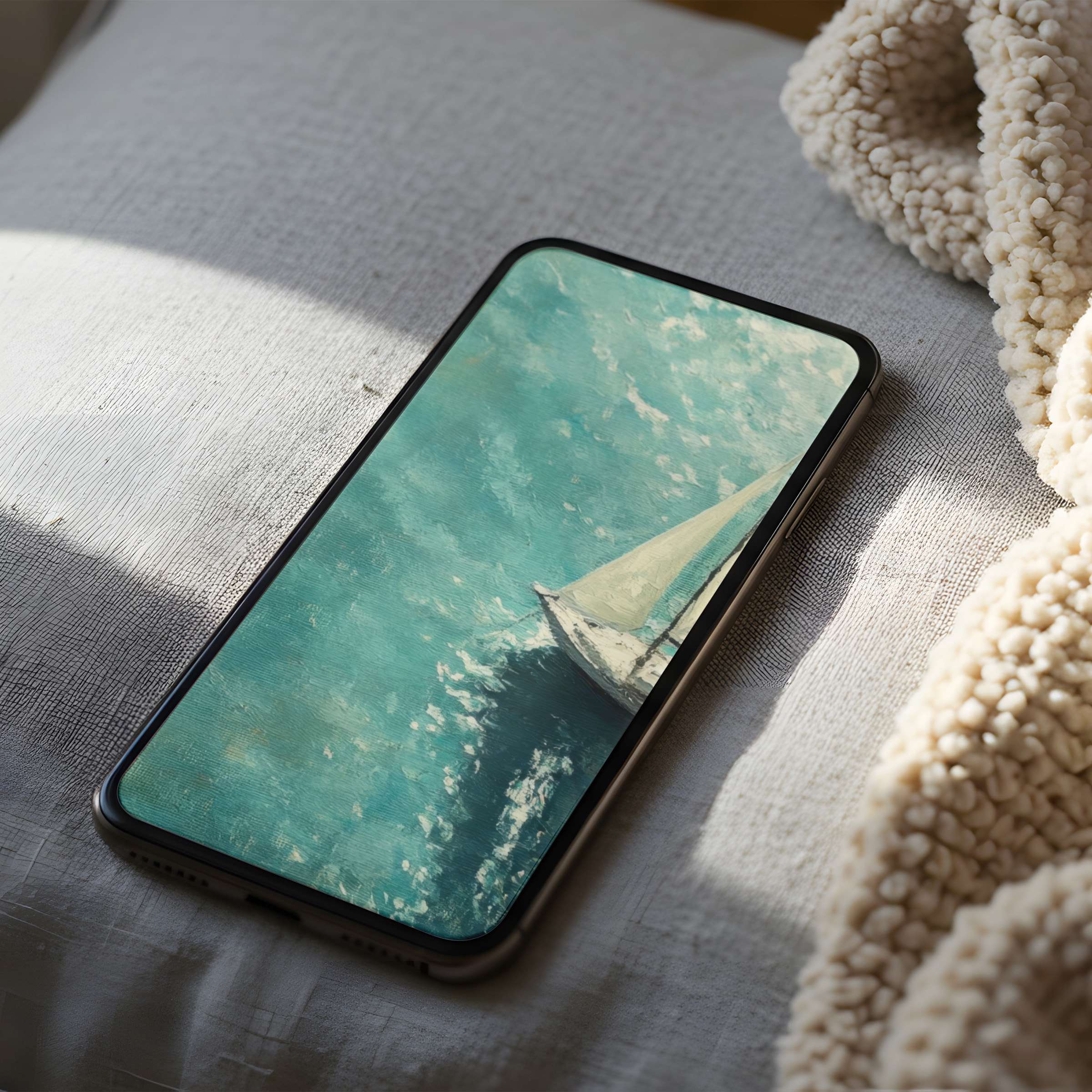 Sail into serenity with this high resolution phone wallpaper featuring a calming ocean scene perfect for iPhone and Android devices
