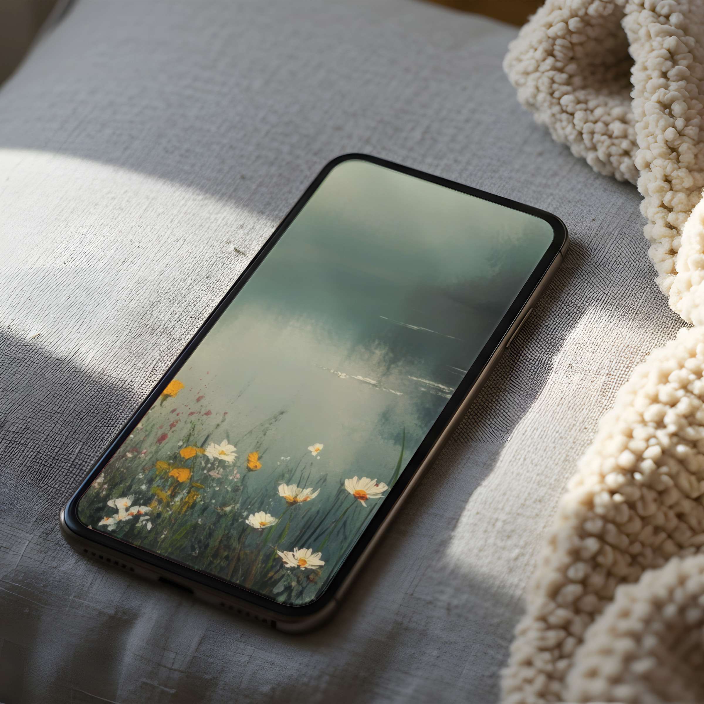 Serene phone wallpaper featuring wildflowers and soft tones enhancing calm aesthetics perfect for iPhone or Android digital download