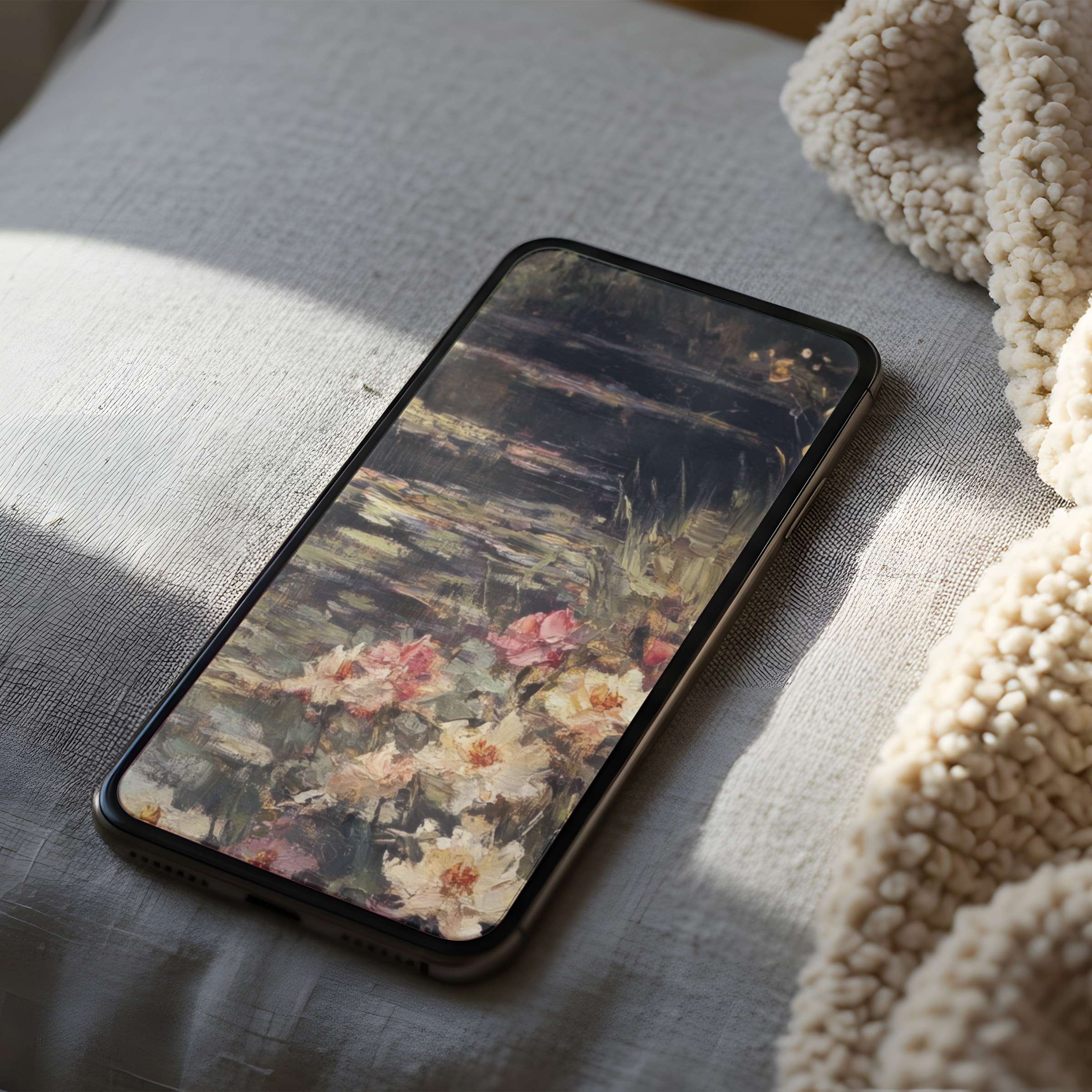Elegant phone wallpaper featuring serene floral art, perfect for creating calm vibes on your iPhone or Android with a high-resolution digital download