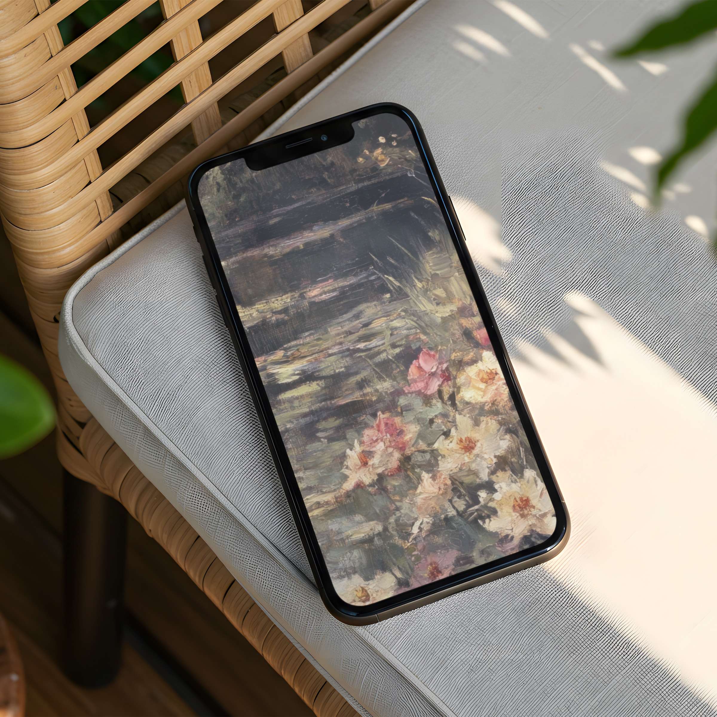 Elegant iPhone background featuring impressionist floral painting offers calm inspiration, fitting any phone with instant download benefits