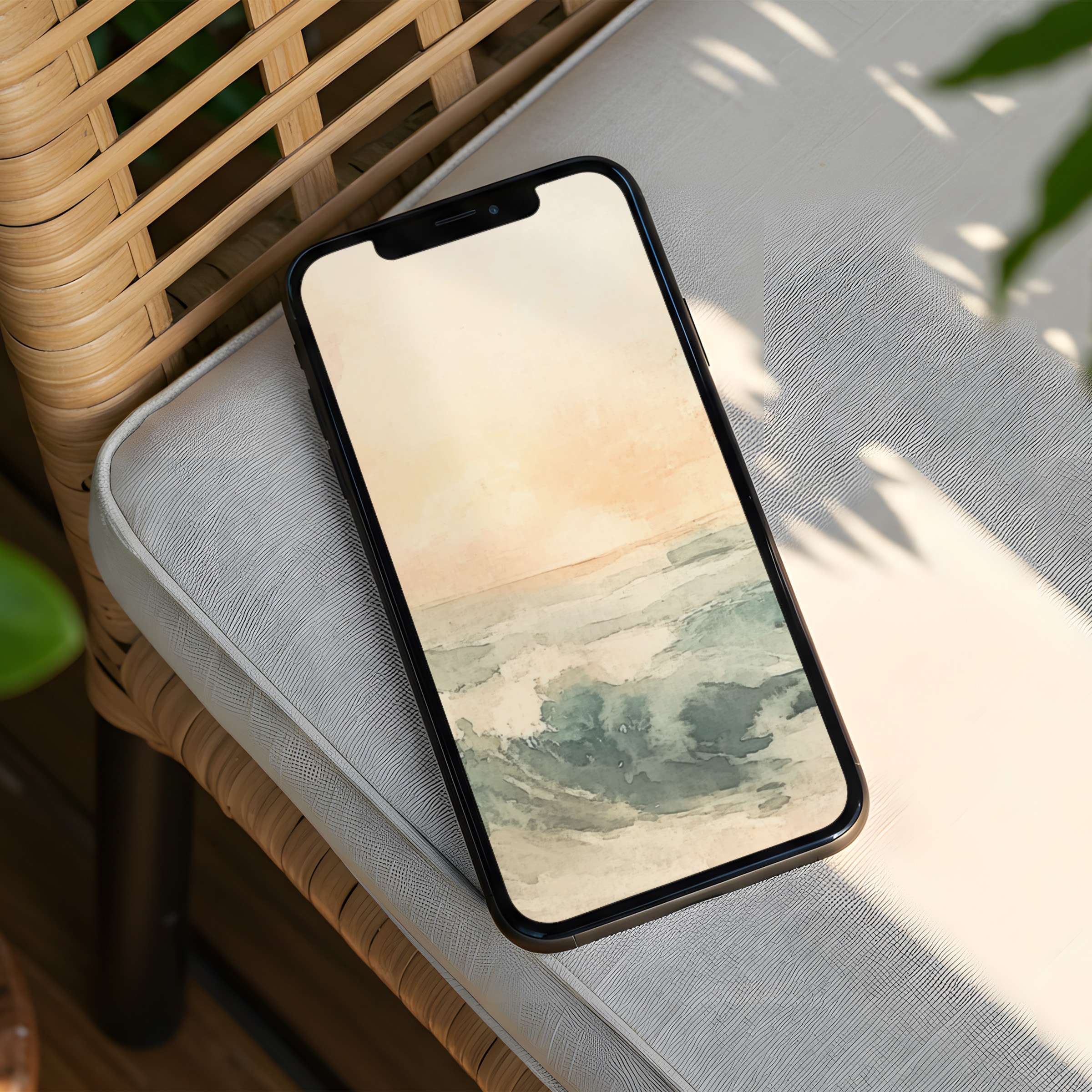Calming watercolor ocean scene iPhone background on phone offers instant download for mindful elegance fitting all screens