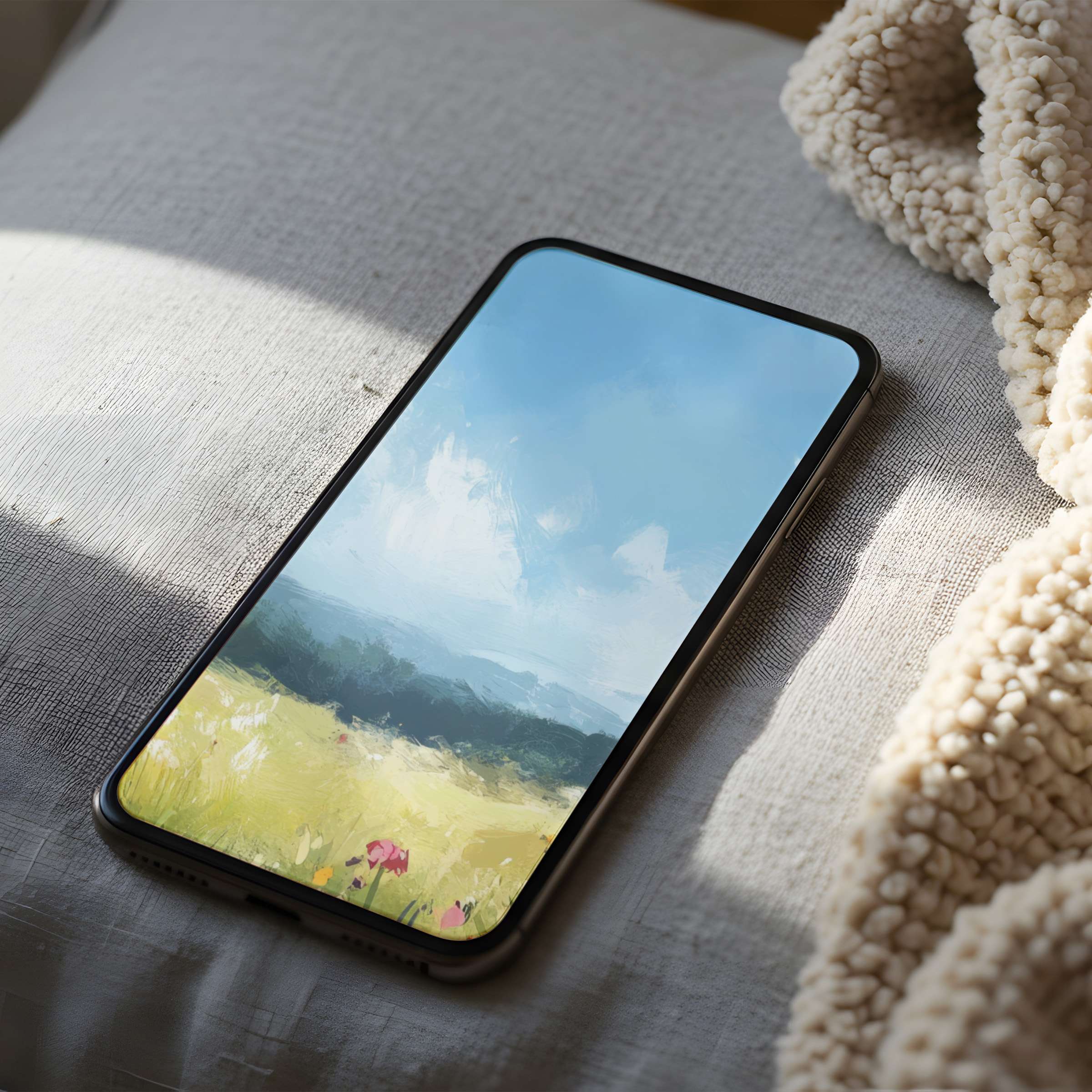 Elegant phone wallpaper featuring serene landscape art with soft pastel tones, ideal for iPhone in high resolution digital download