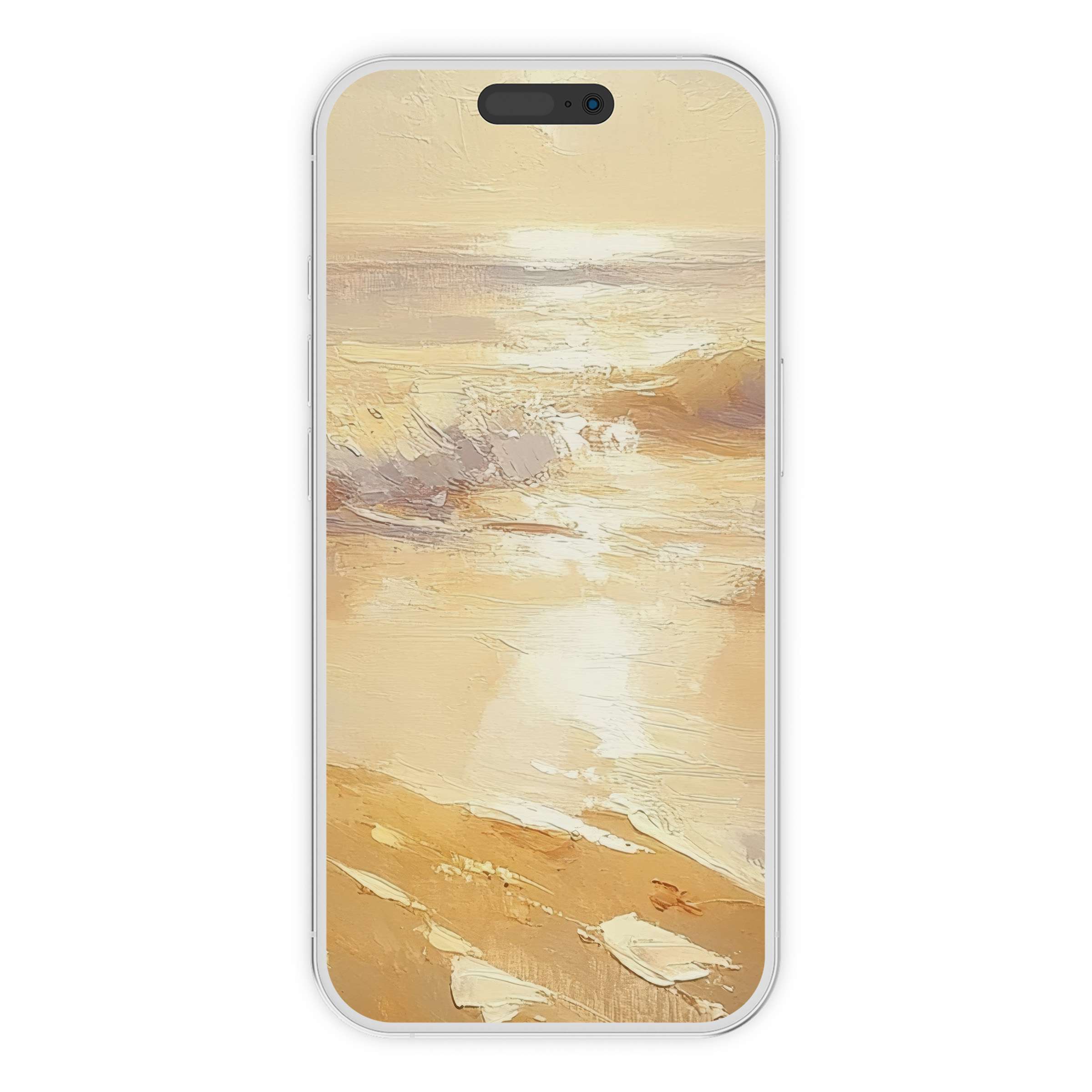 Elegant summer iPhone wallpaper featuring serene sunset waves on a sandy beach, perfect phone background for digital download tranquility