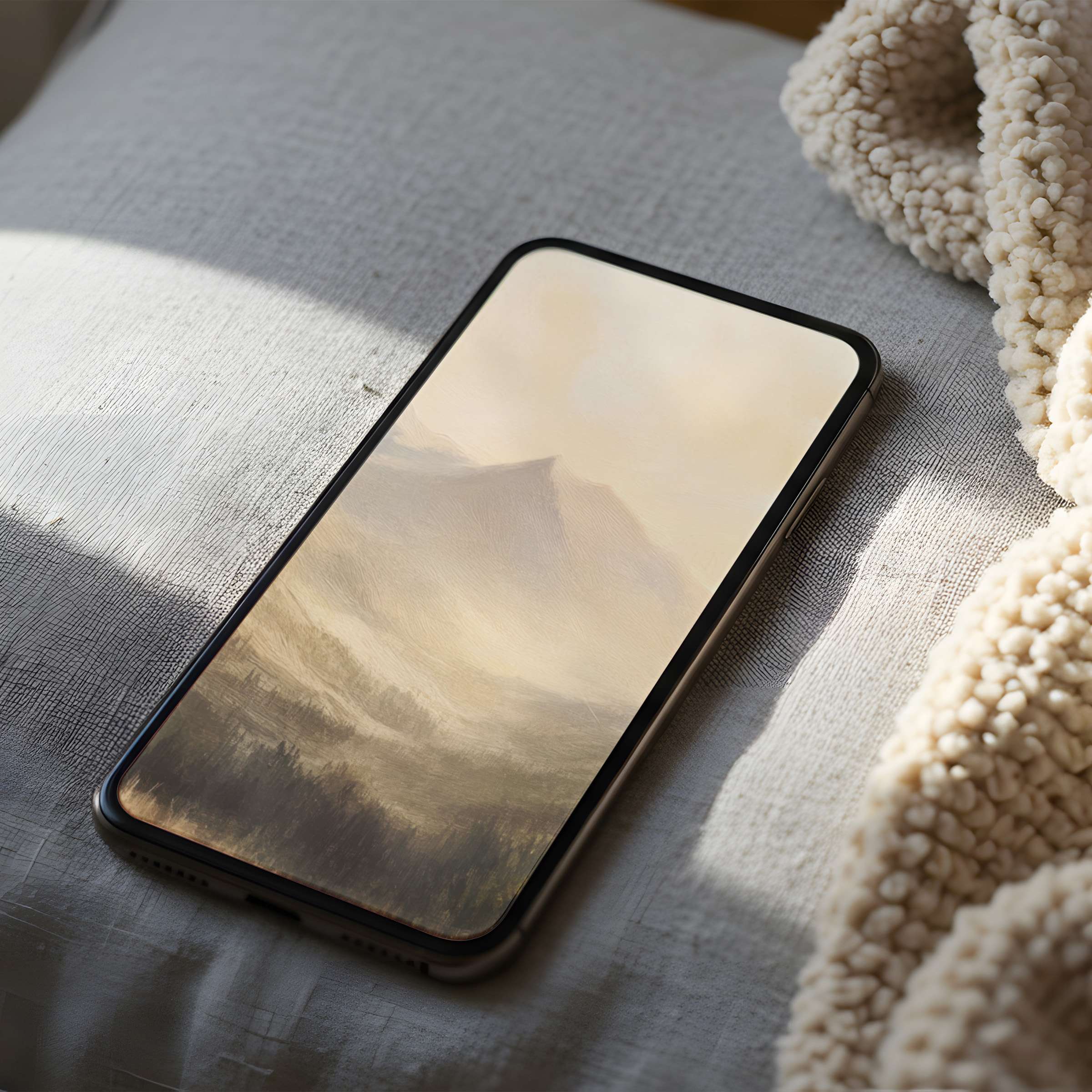 Elegant phone wallpaper featuring serene mountain landscapes in soothing earth tones, curated for high-resolution iPhone and Android screens