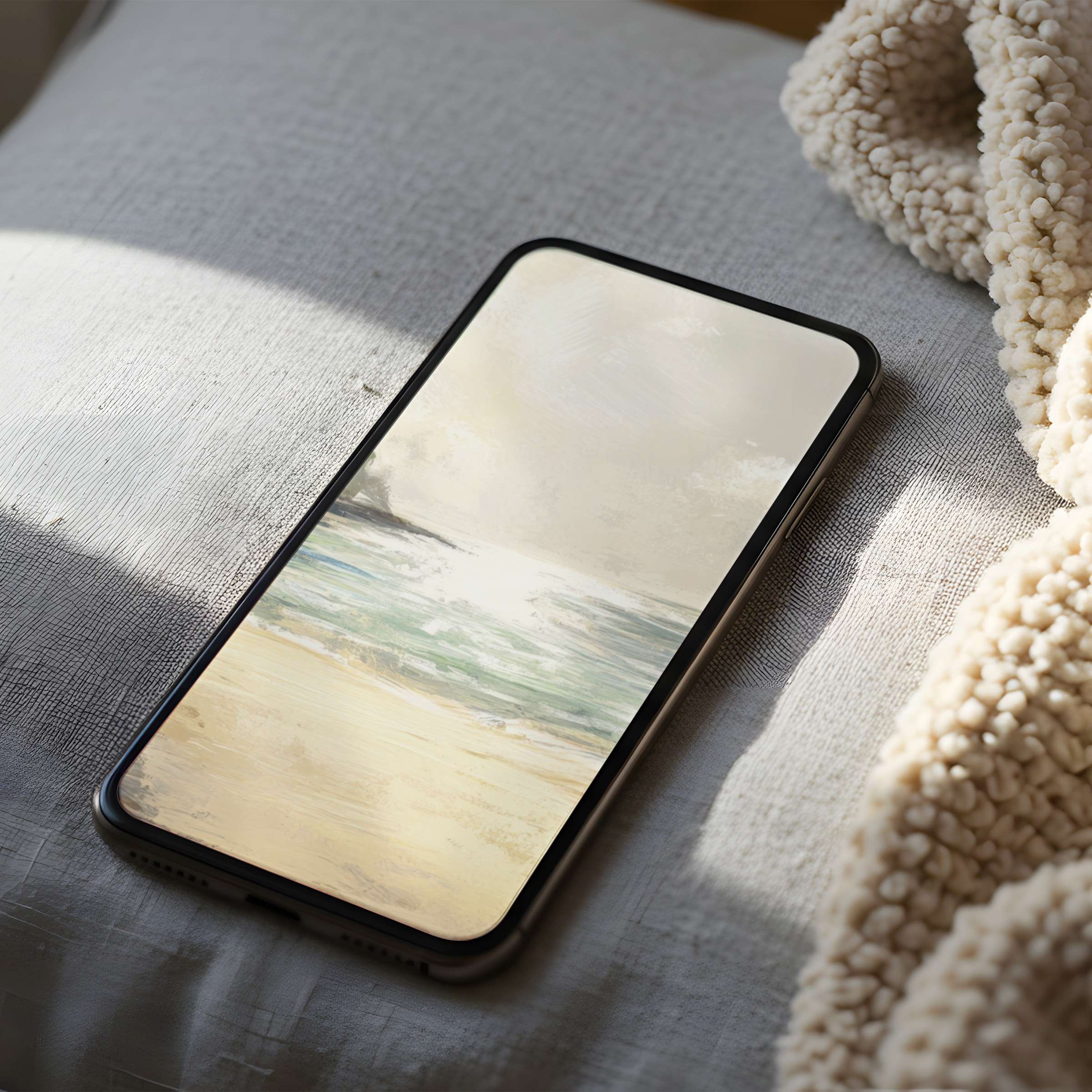 Soft pastel seascape phone wallpaper offers a tranquil high resolution experience perfect for iPhone and Android digital download