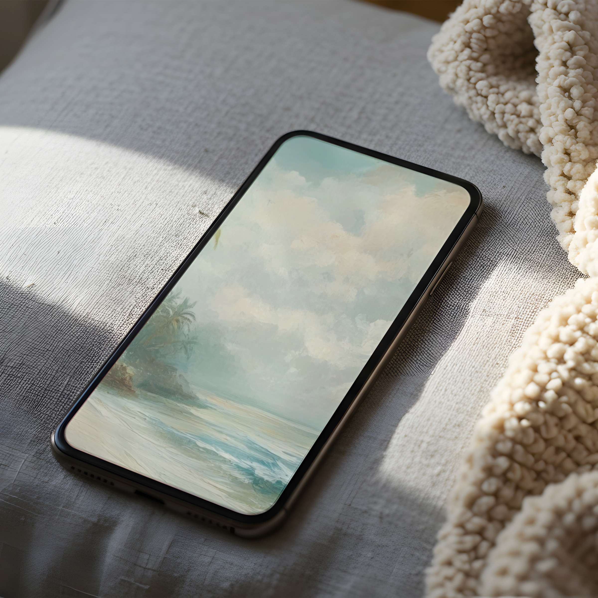 Serene coastal phone wallpaper in high resolution perfect for iPhone or Android download creating calm aesthetics and design harmony
