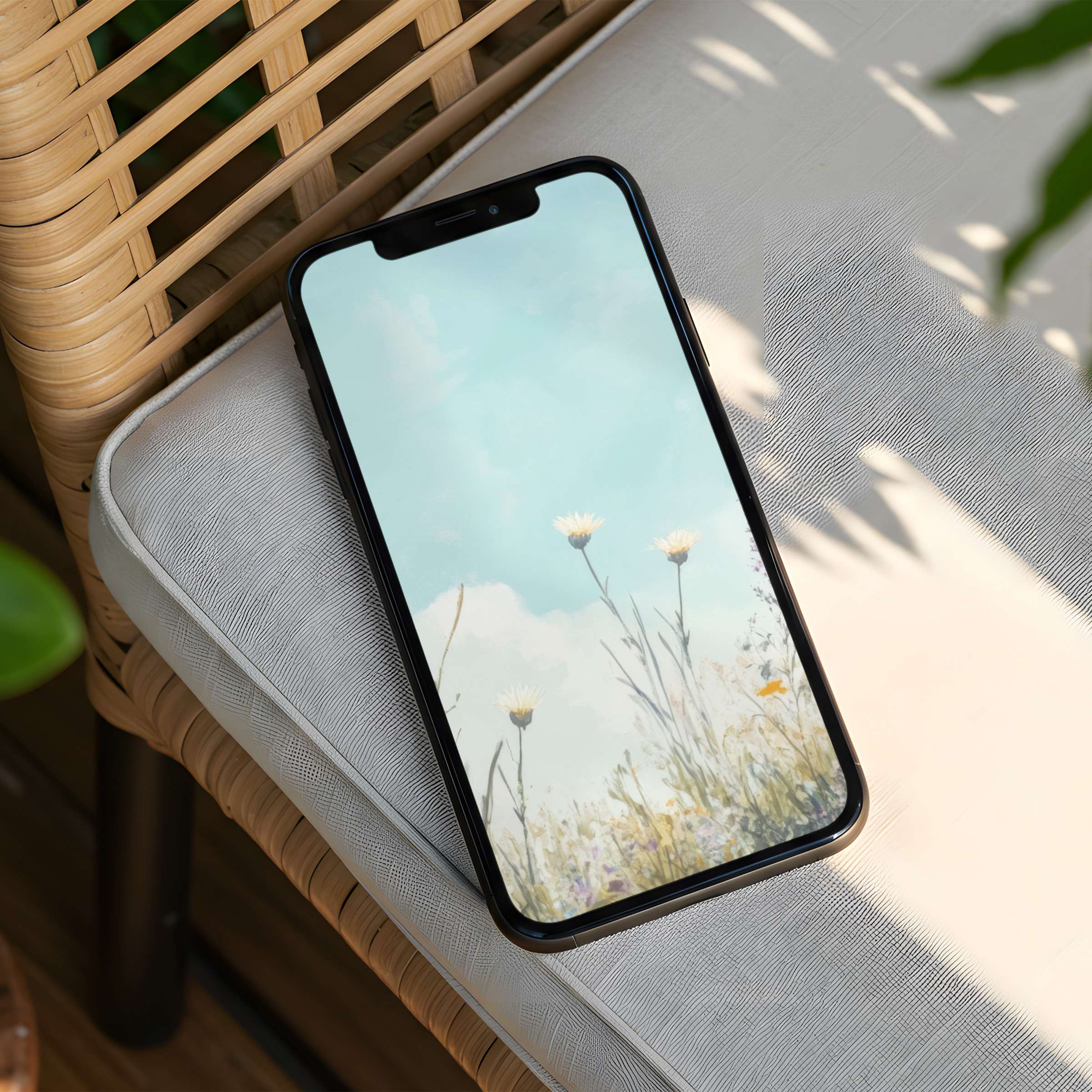 Elegant nature scene with wildflowers set on sky blue iPhone background for instant download to any phone inspiring calm elegance