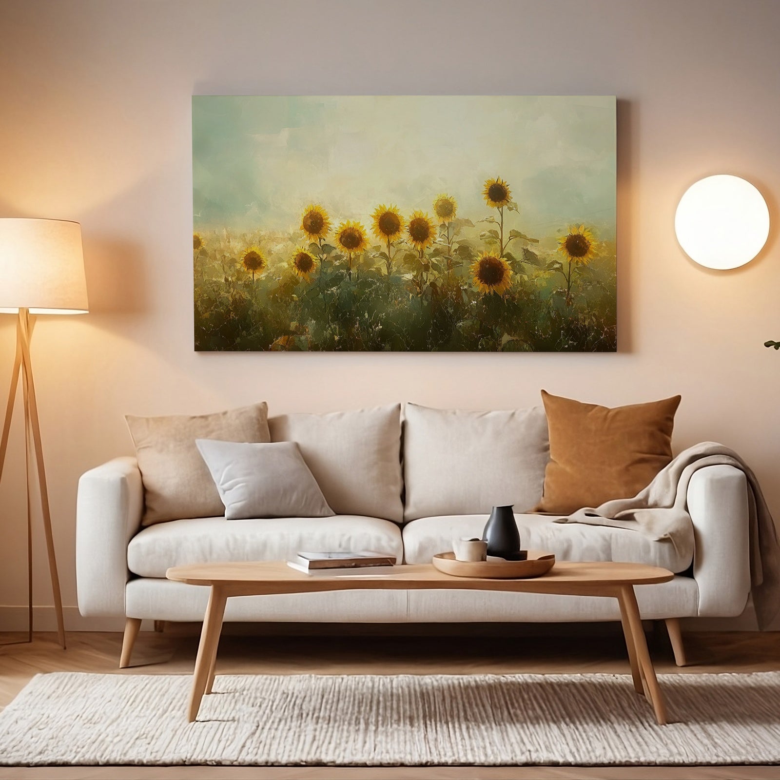 Summer Printable Wall Art with a sunflowers in a minimalist living room