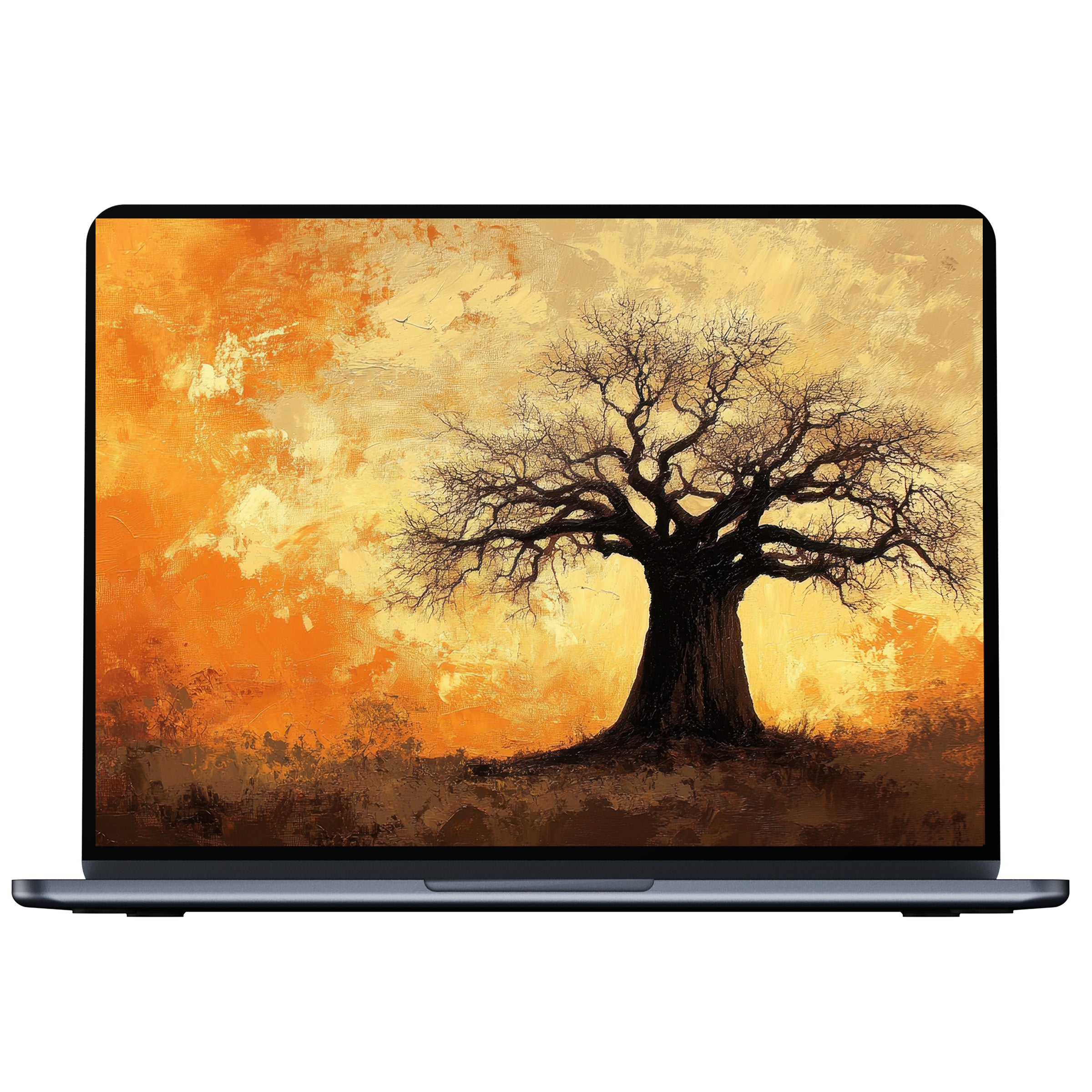 Elegant tree desktop wallpaper in warm hues, a digital download for PC and laptop, fostering calm and mindful inspiration
