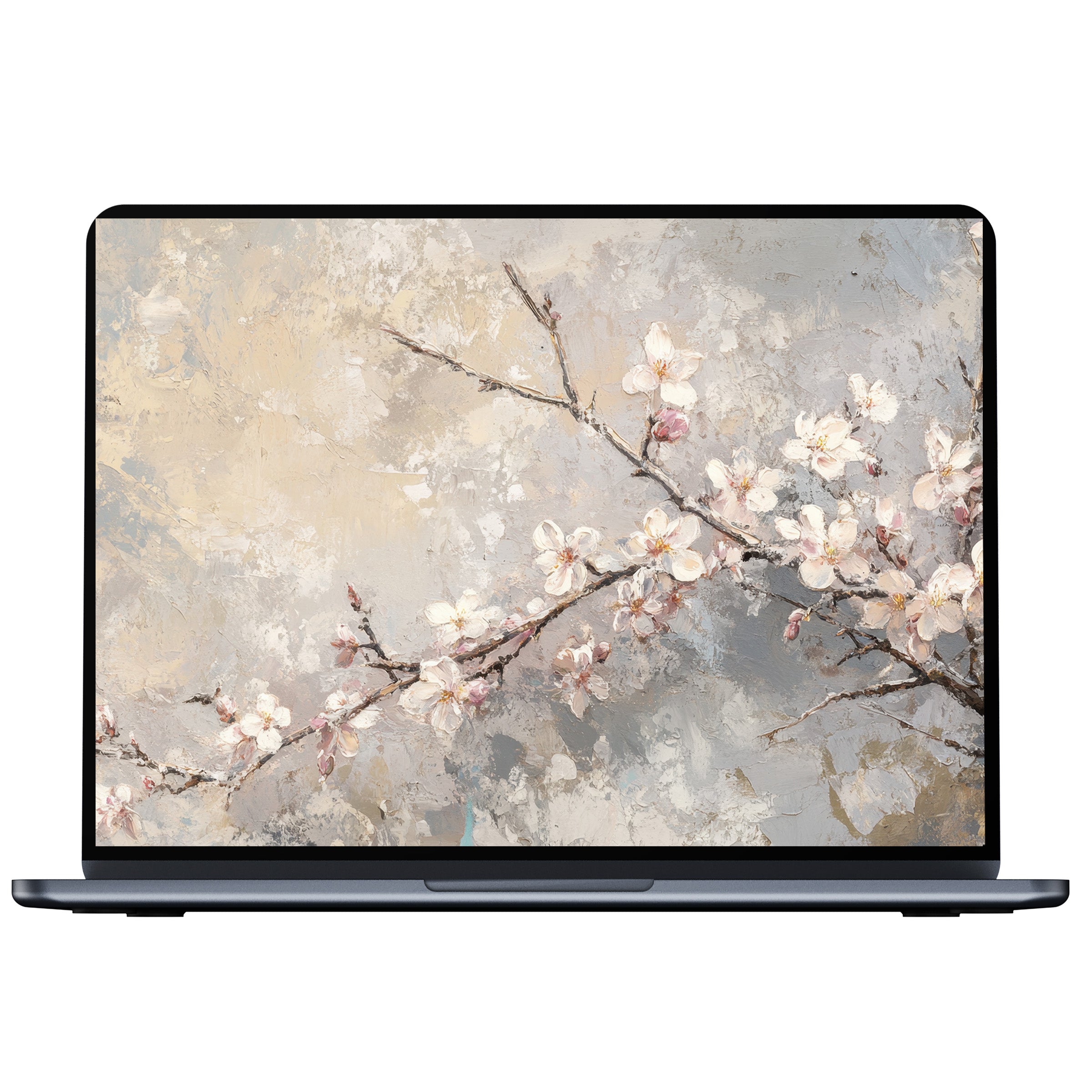 Elegant cherry blossom tree desktop wallpaper for pc and laptop digital download evokes calm and inspiration with pastel hues