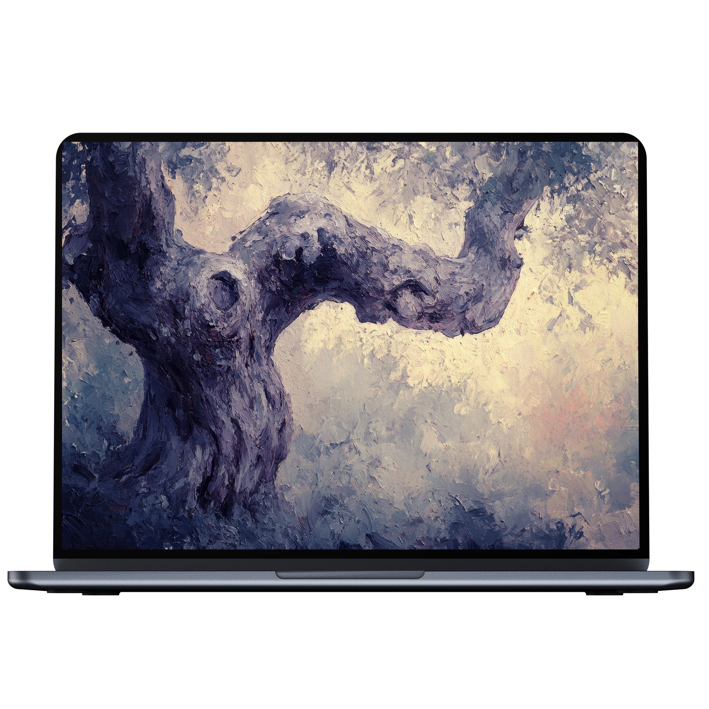 Elegant tree desktop wallpaper in muted blues and creams, offering calm and inspiration for PC and laptop digital downloads