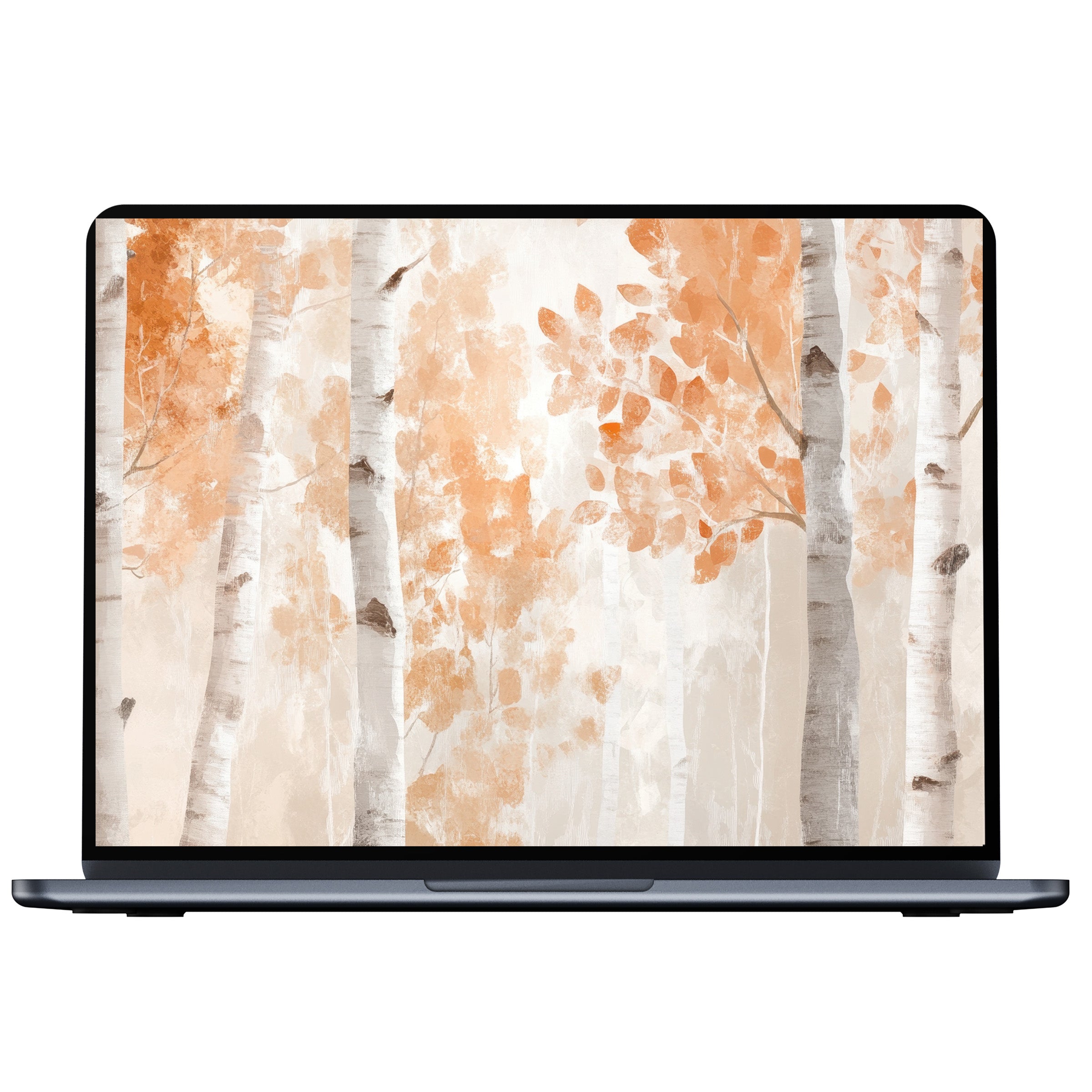Elegant tree desktop wallpaper with autumn hues and birch textures for digital download, perfect for PC, Mac, or laptop backgrounds