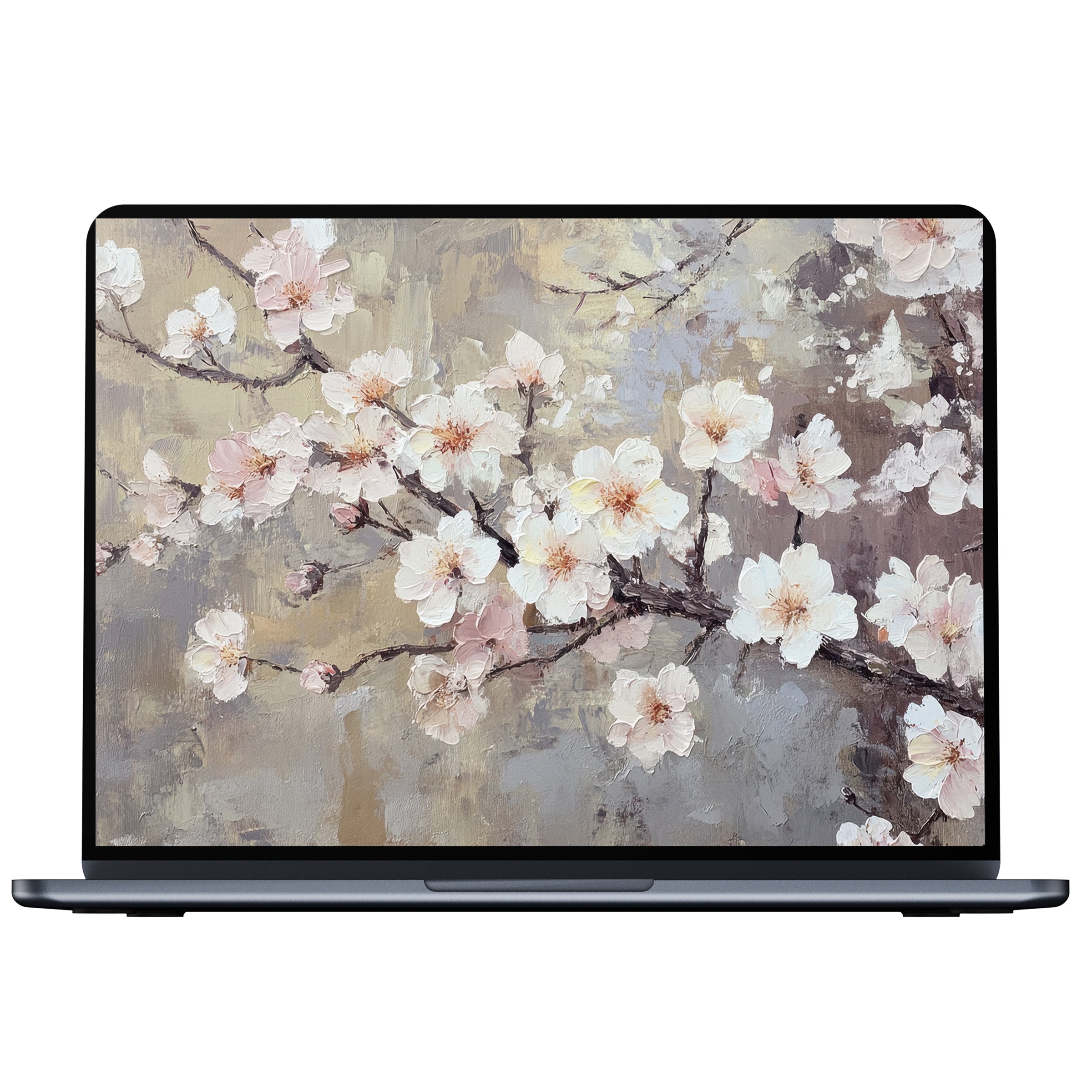 Elegant tree desktop wallpaper featuring soft pastel cherry blossoms for digital download; perfect fit for PC, laptop, Mac