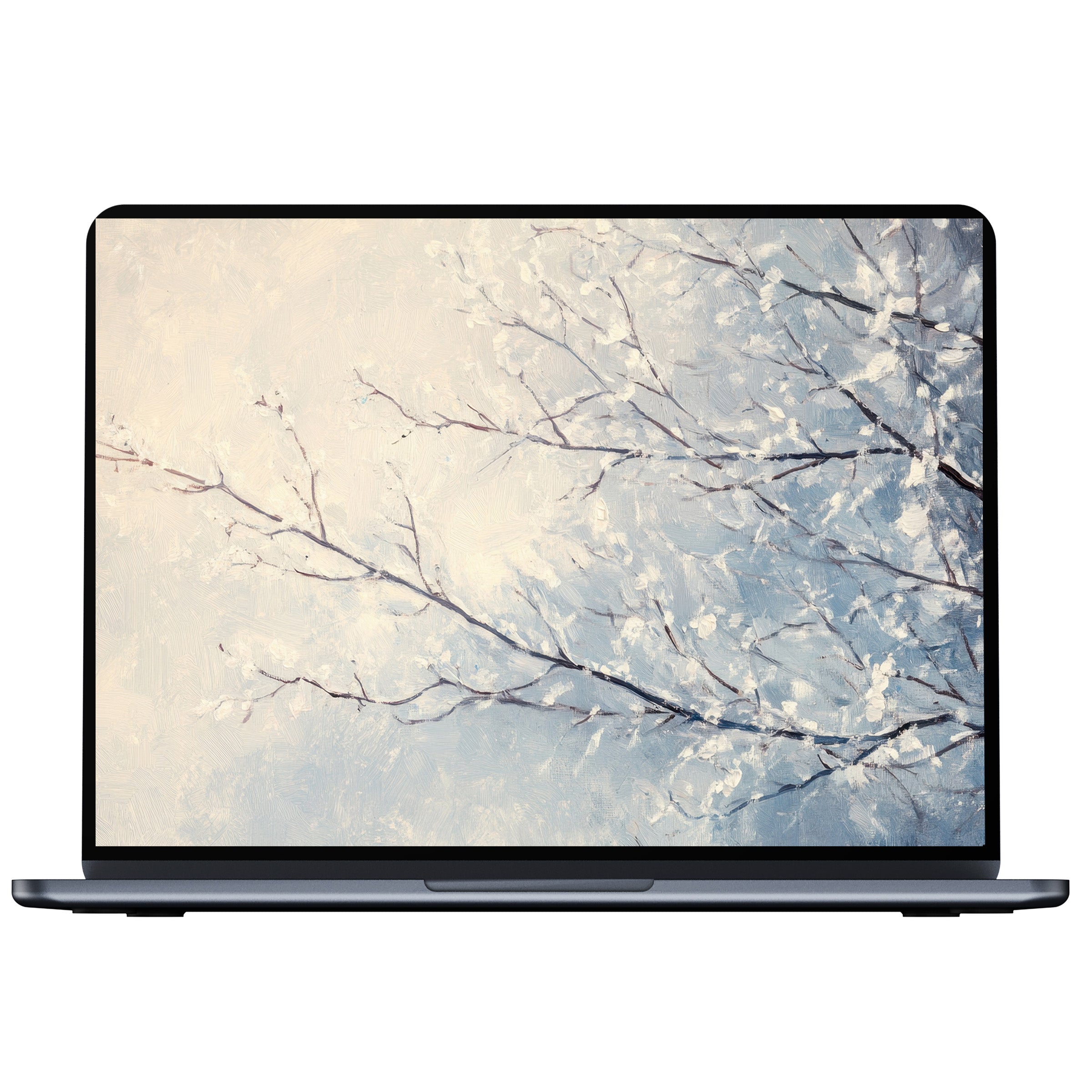 Elegant tree desktop wallpaper with serene snowy branches, perfect digital download for any PC, laptop, or Mac, inspiring calm