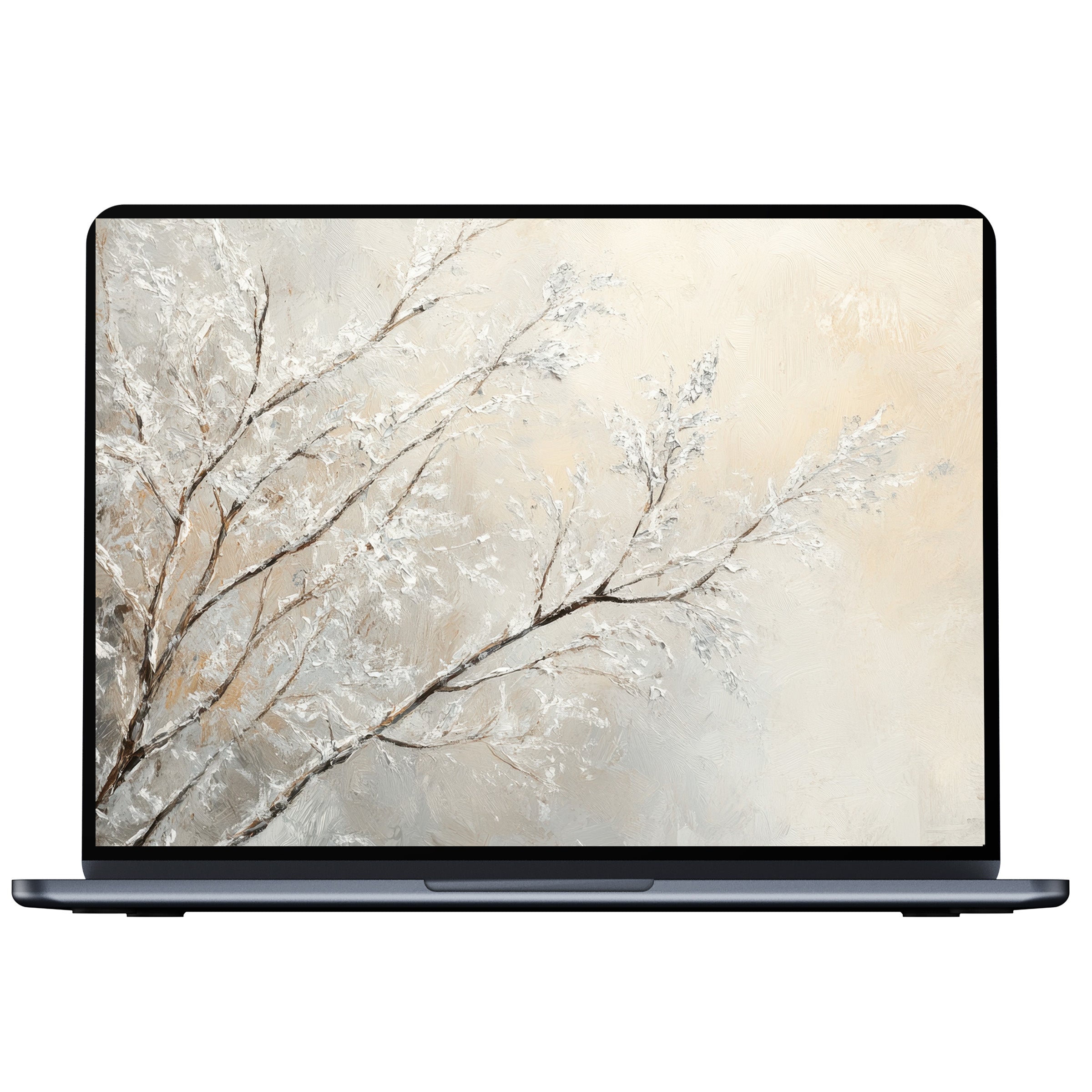 Elegant tree desktop wallpaper digital download with soft brush strokes in neutral hues inspires calmness, ideal for PC or laptop