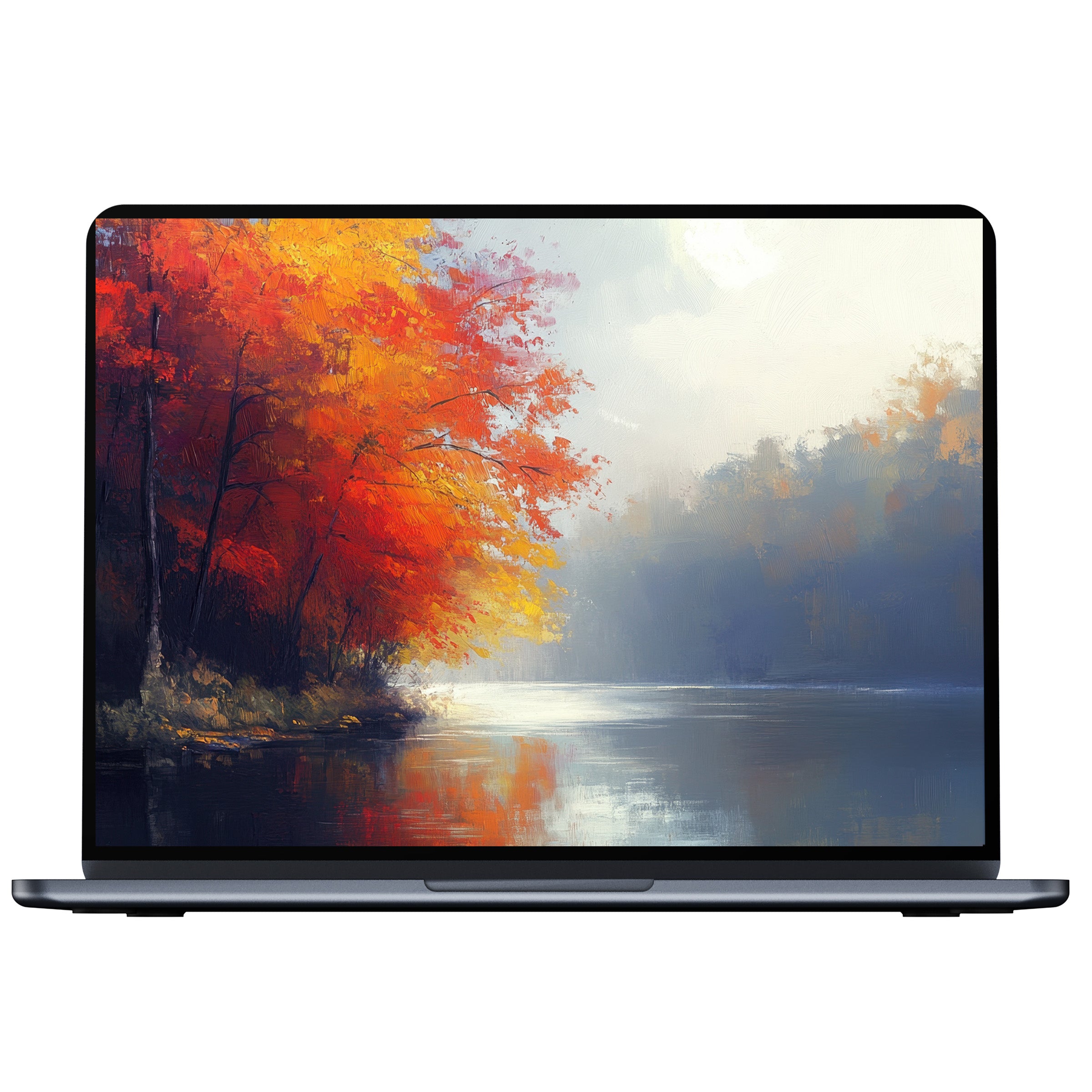 Elegant tree desktop wallpaper digital download features autumn hues by a serene lake bringing calm to PC and laptop screens