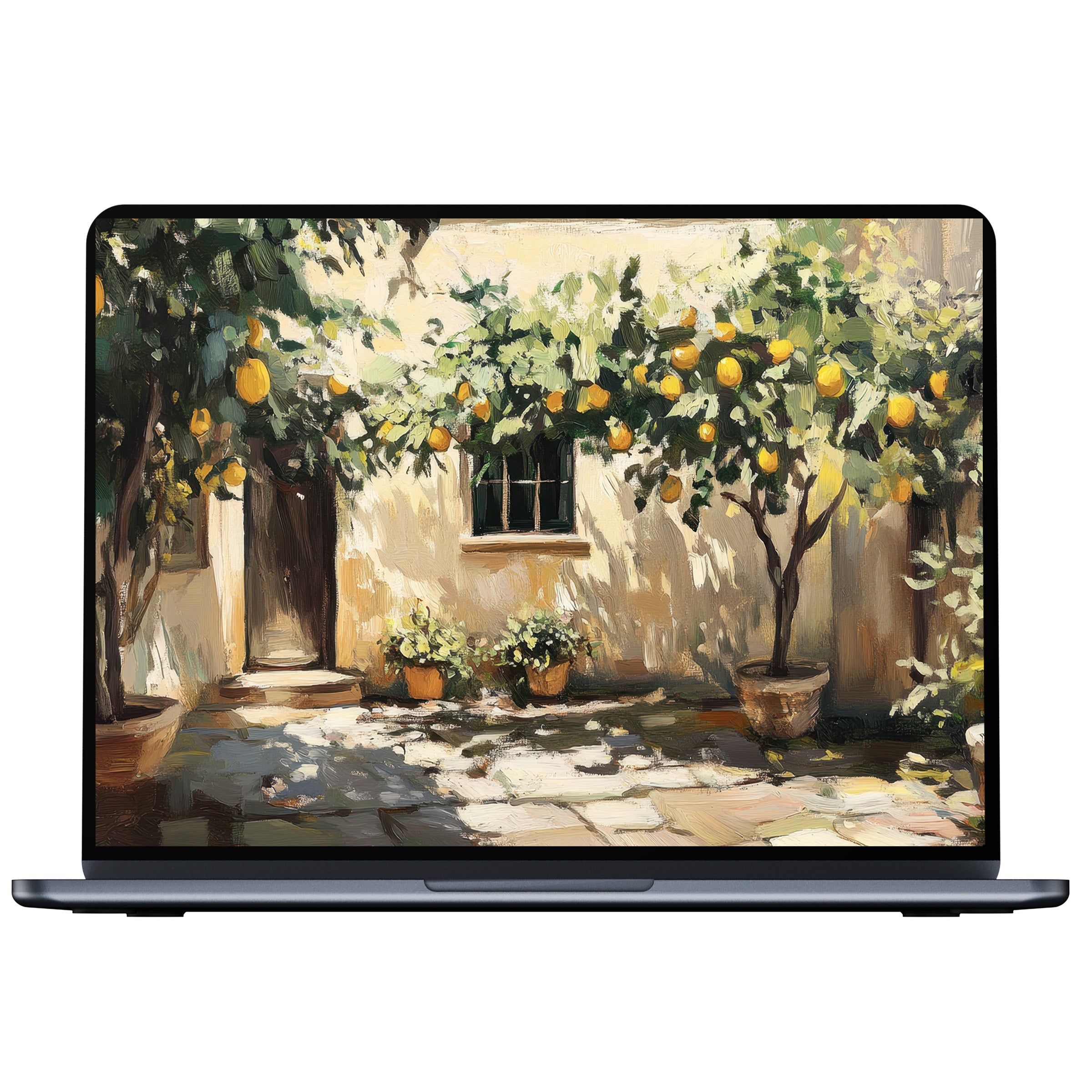 Elegant tree desktop wallpaper with lush green foliage and citrus tones offers a calming digital download for PC and Laptop displays