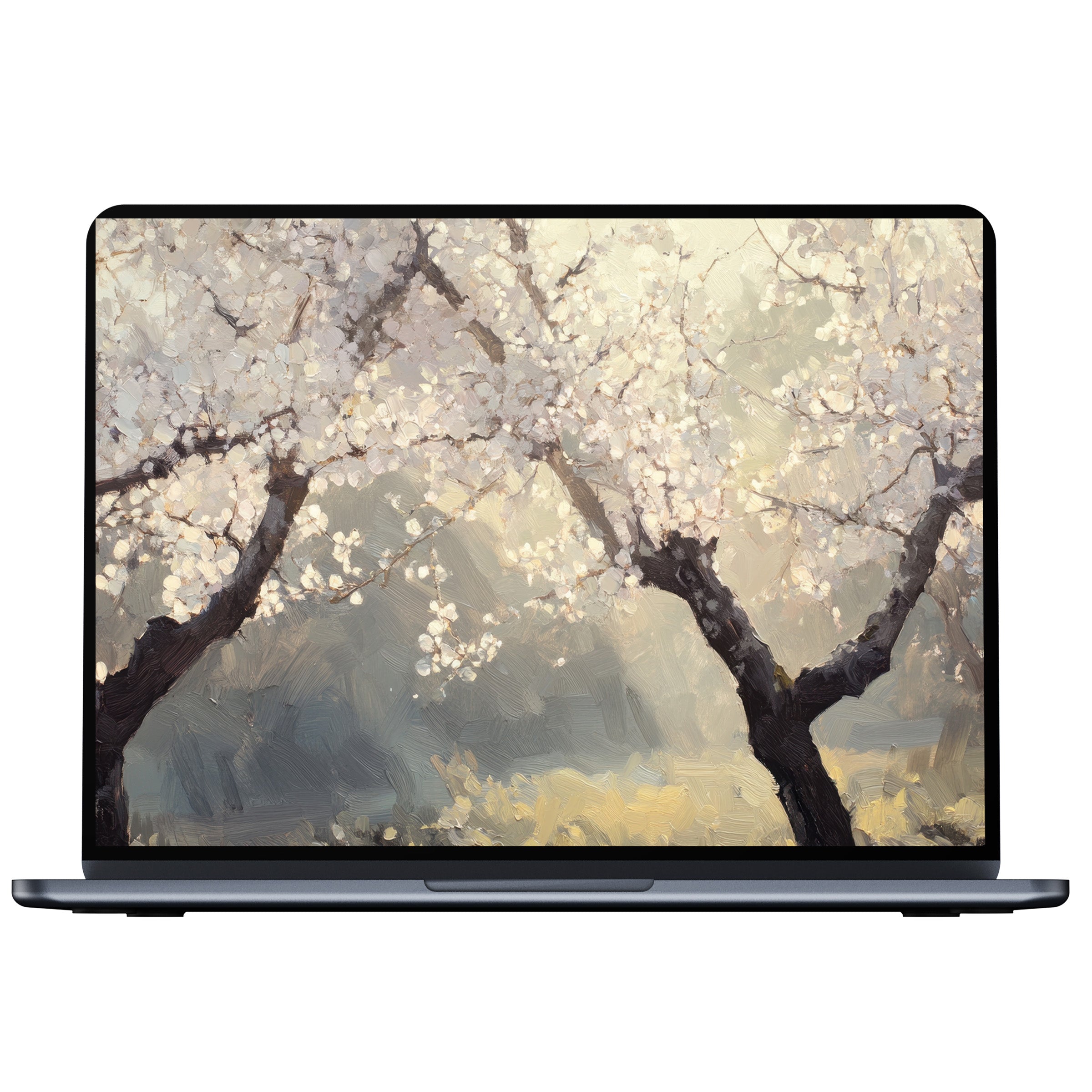 Elegant tree desktop wallpaper digital download featuring serene cherry blossom art in soft pastels perfect for PC and laptop use