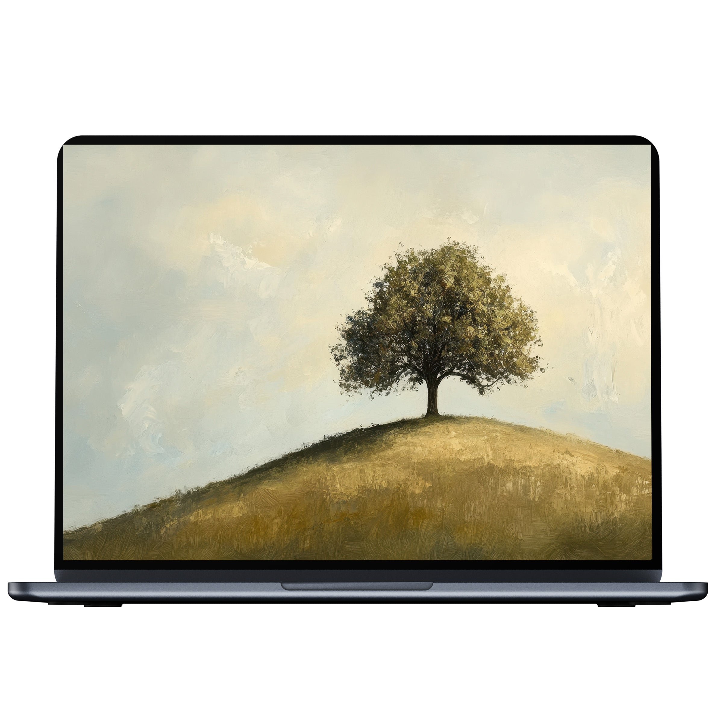 Elegant tree desktop wallpaper digital download with serene landscape painting inspiring calm for PC, laptop, and Mac screens