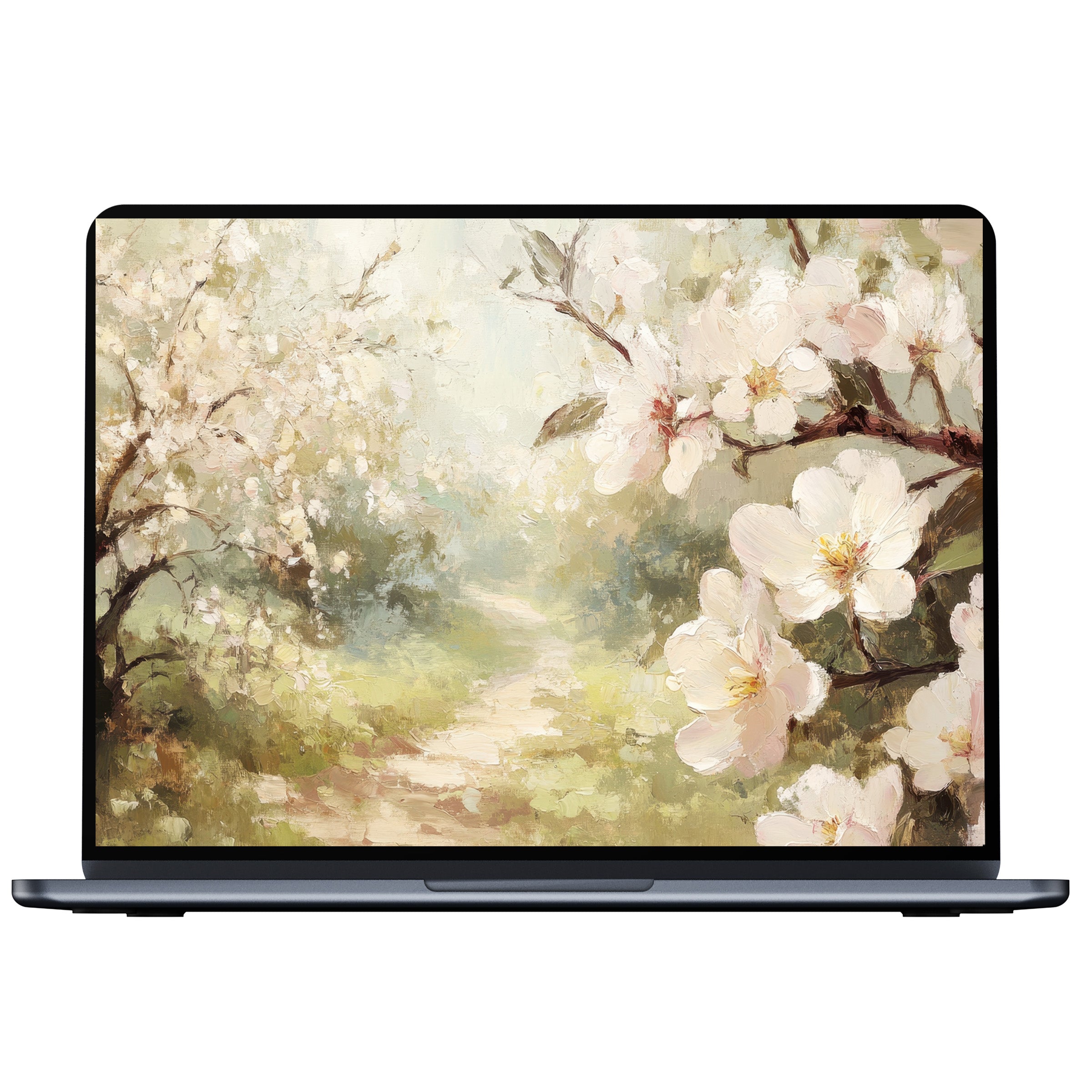 Elegant tree desktop wallpaper digital download with serene blossoms for PC and laptop Earth-toned art inspiring calm and mindfulness
