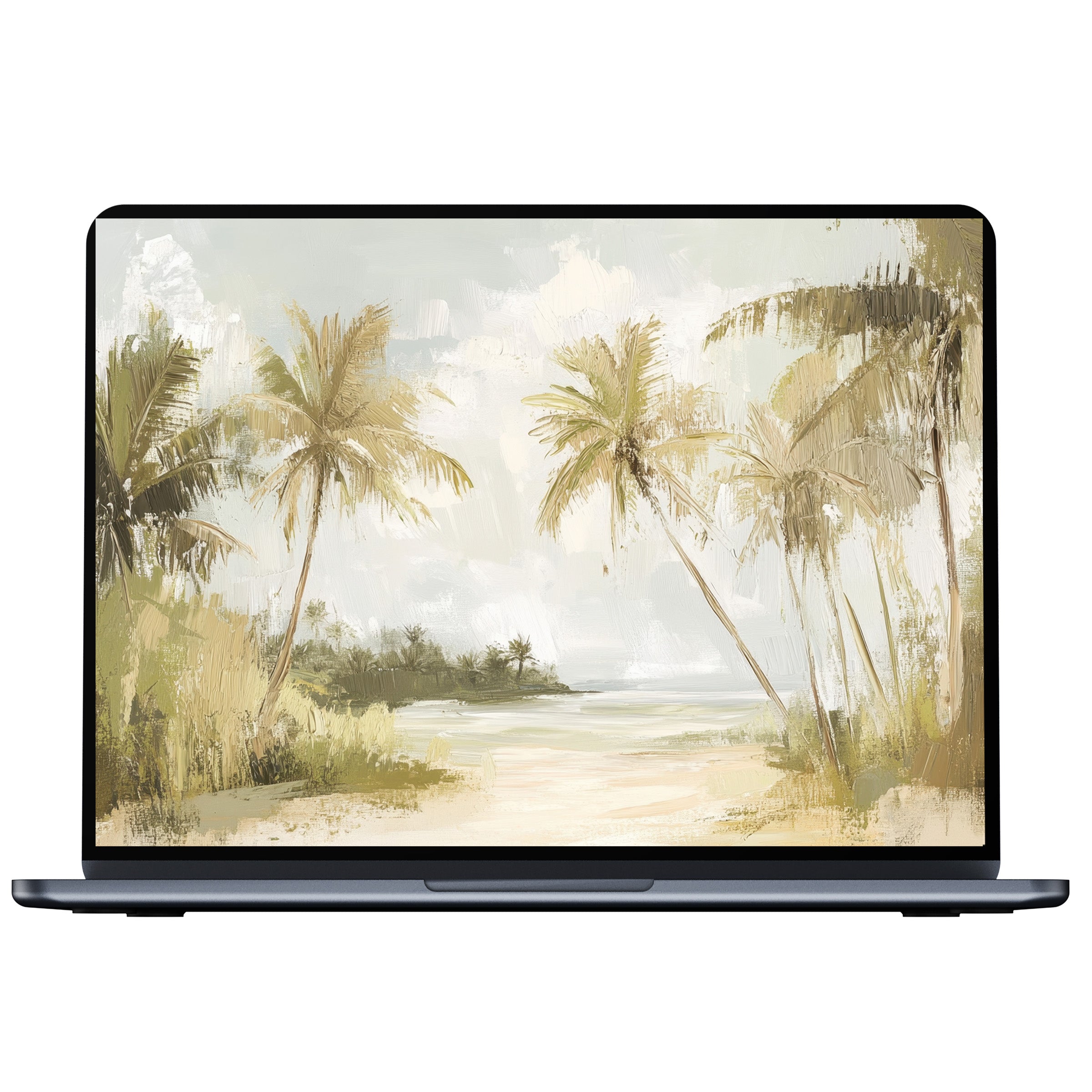 Elegant tree desktop wallpaper digital download depicts serene palm trees, perfect for PC or laptop, inspiring calm and mindfulness