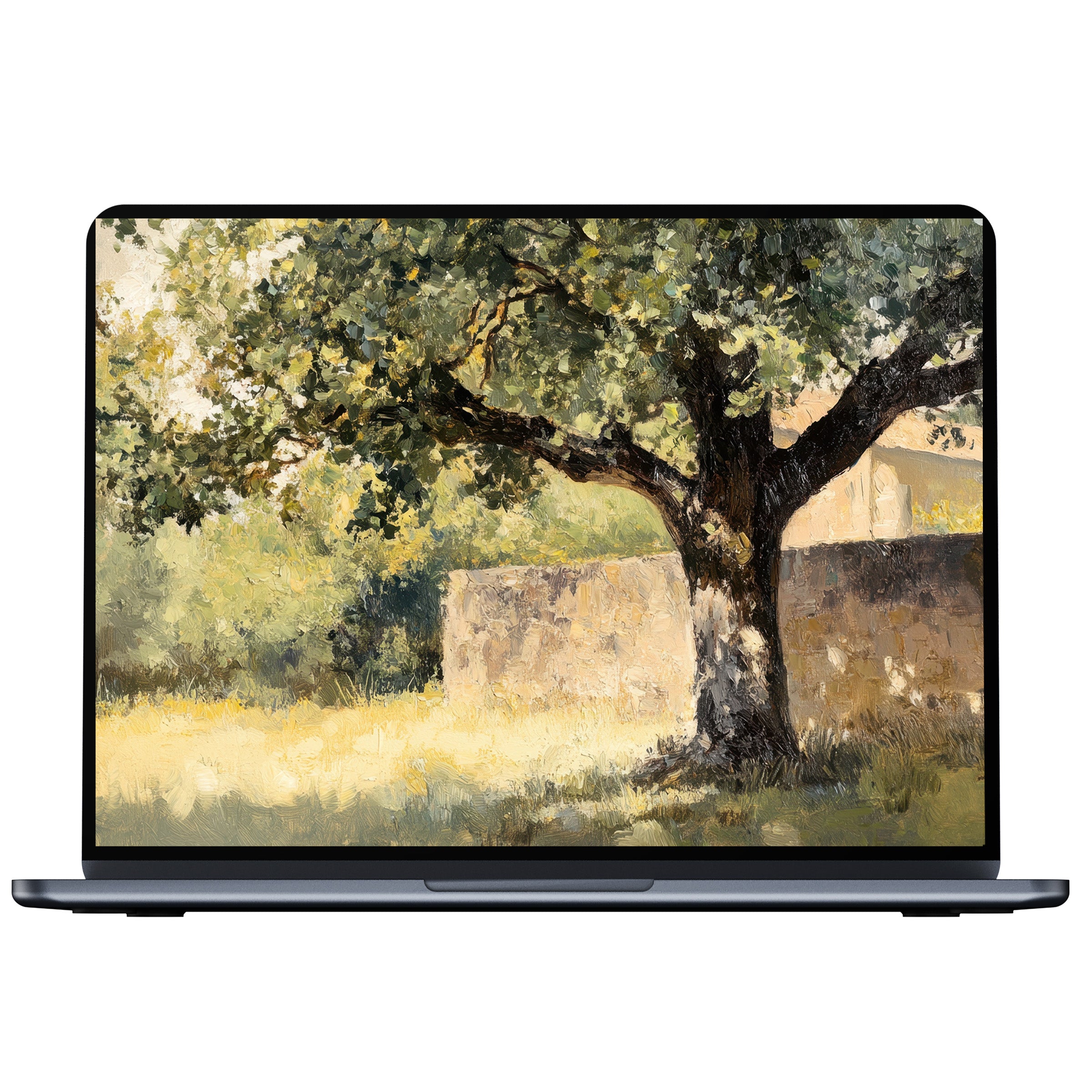 Serene tree desktop wallpaper digital download showcasing calming green tones and natural textures perfect for PC or laptop screens