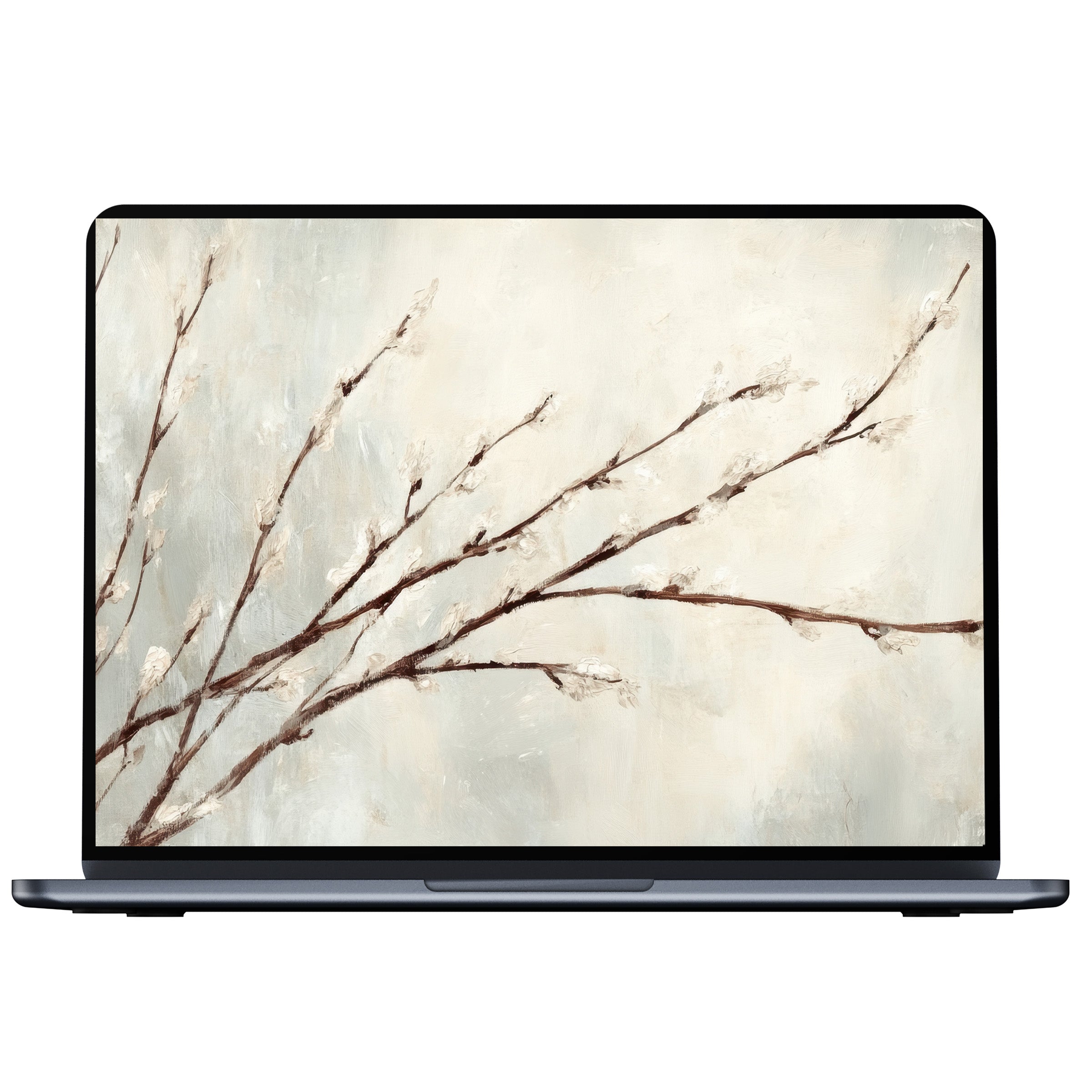 Elegant tree desktop wallpaper digital download featuring serene branches on a soft background fits PC laptop Mac offering calm inspiration