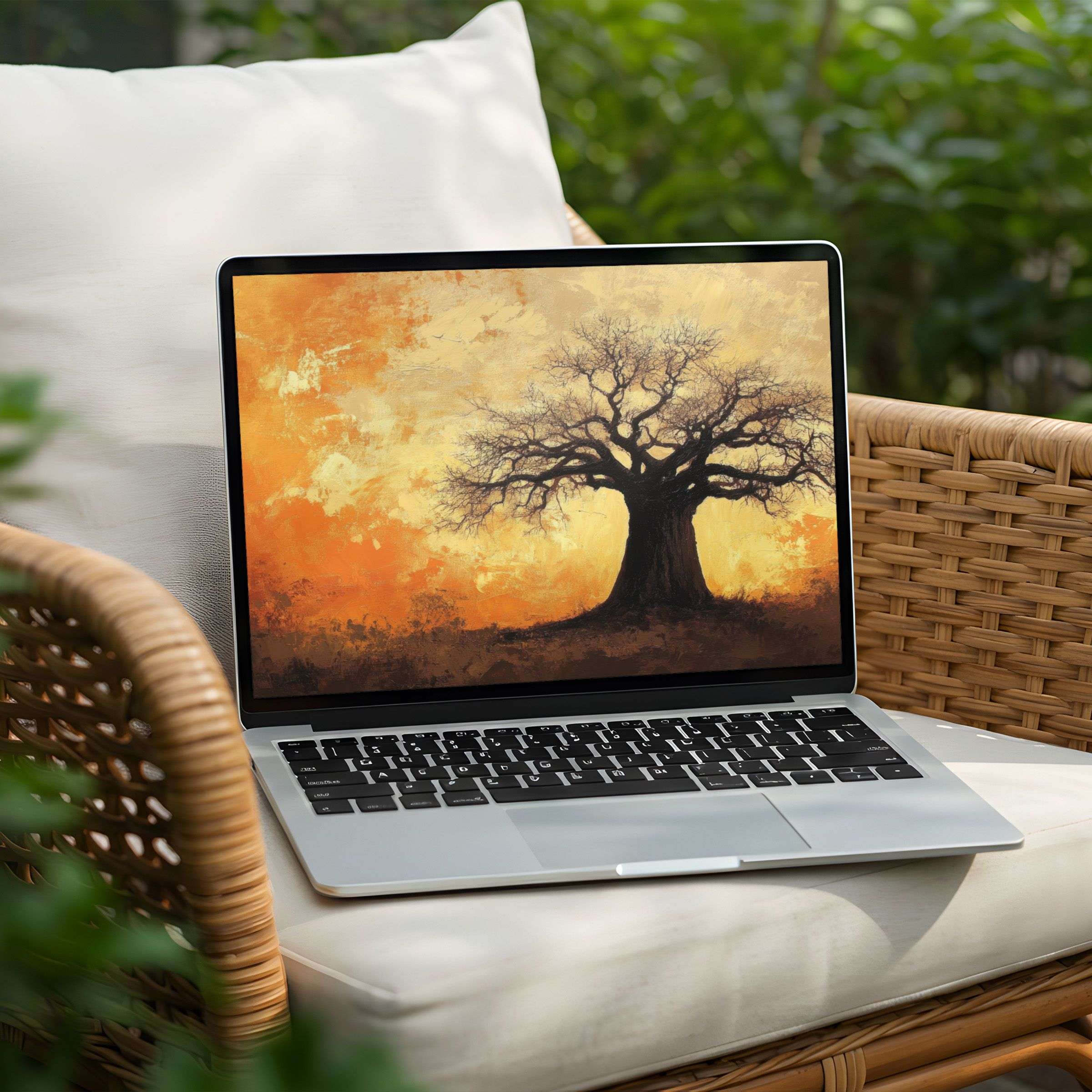 Elegant desktop background featuring a serene tree silhouette against a sunset available for instant download to PC or Laptop users