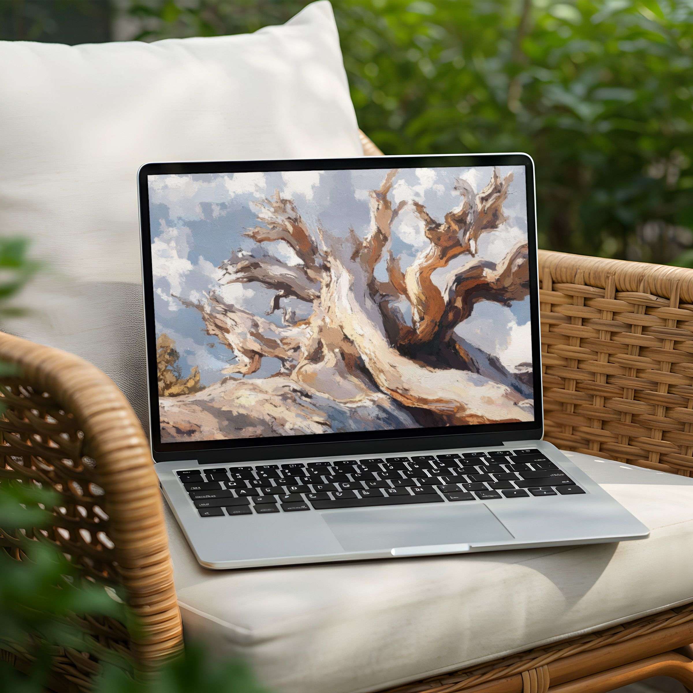 Elegant tree painting desktop background for instant download on PC or Laptop inspires calm and mindfulness in every glance