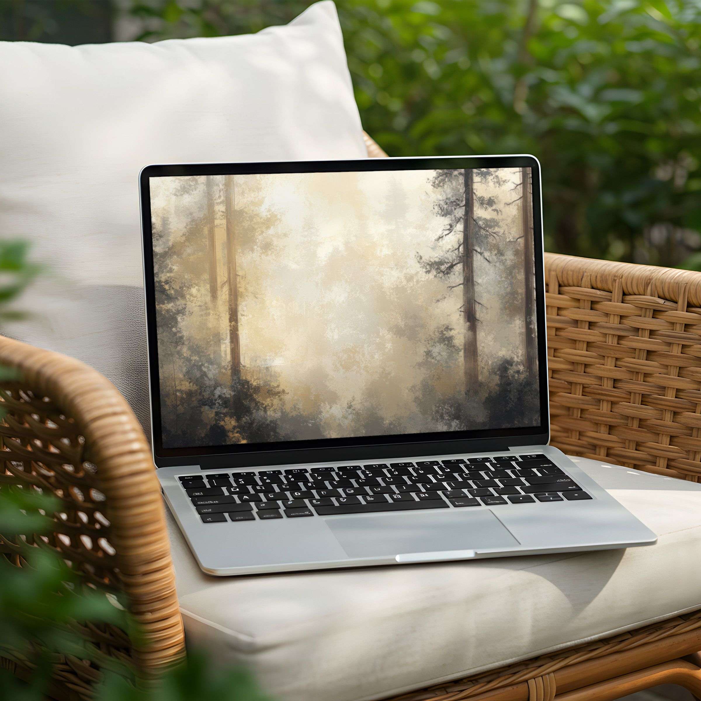 Calm your mind with an elegant desktop background for PC or Laptop showcasing a misty forest available for instant download