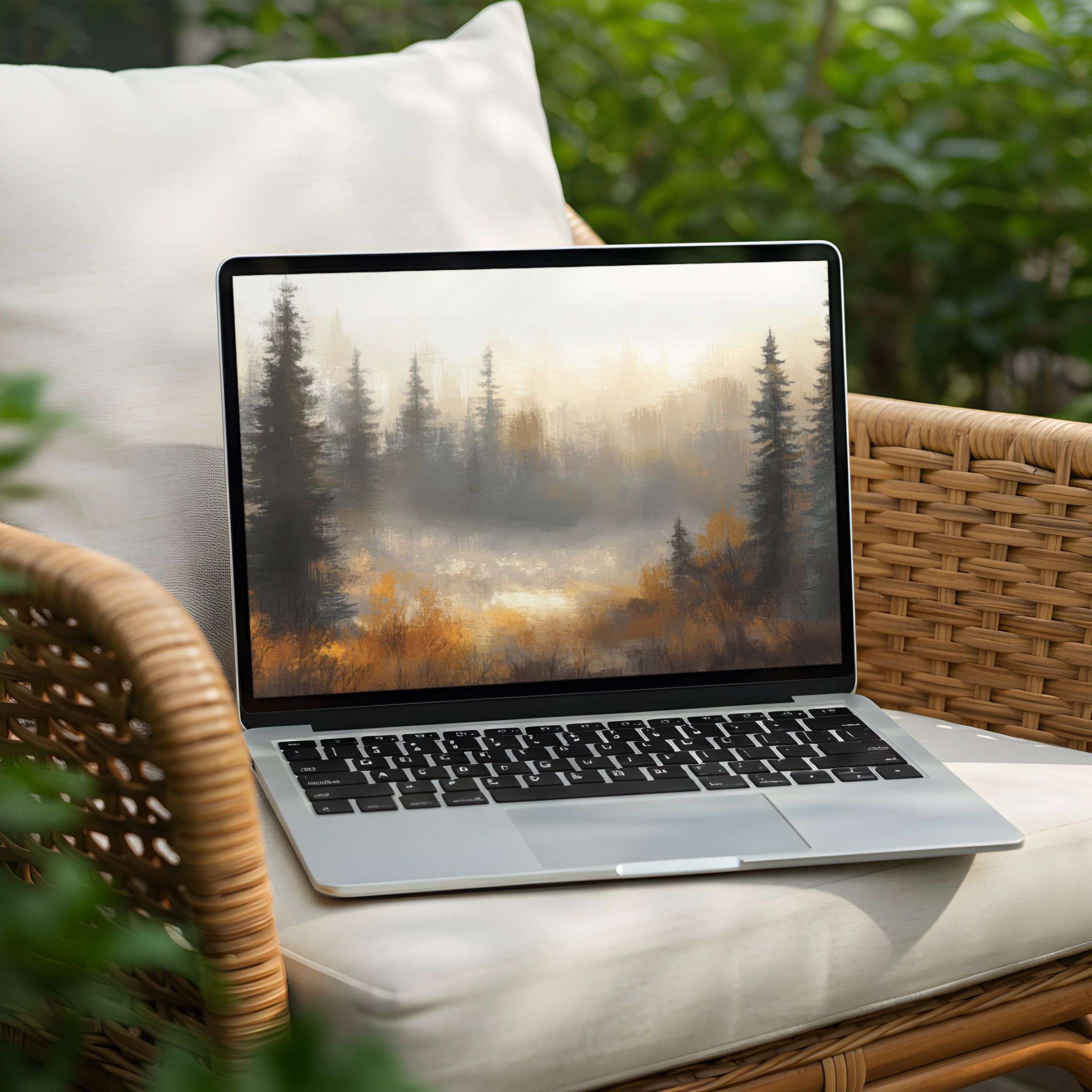 Calming forest scene desktop background for PC or Laptop instant download provides elegance and mindfulness to your workspace