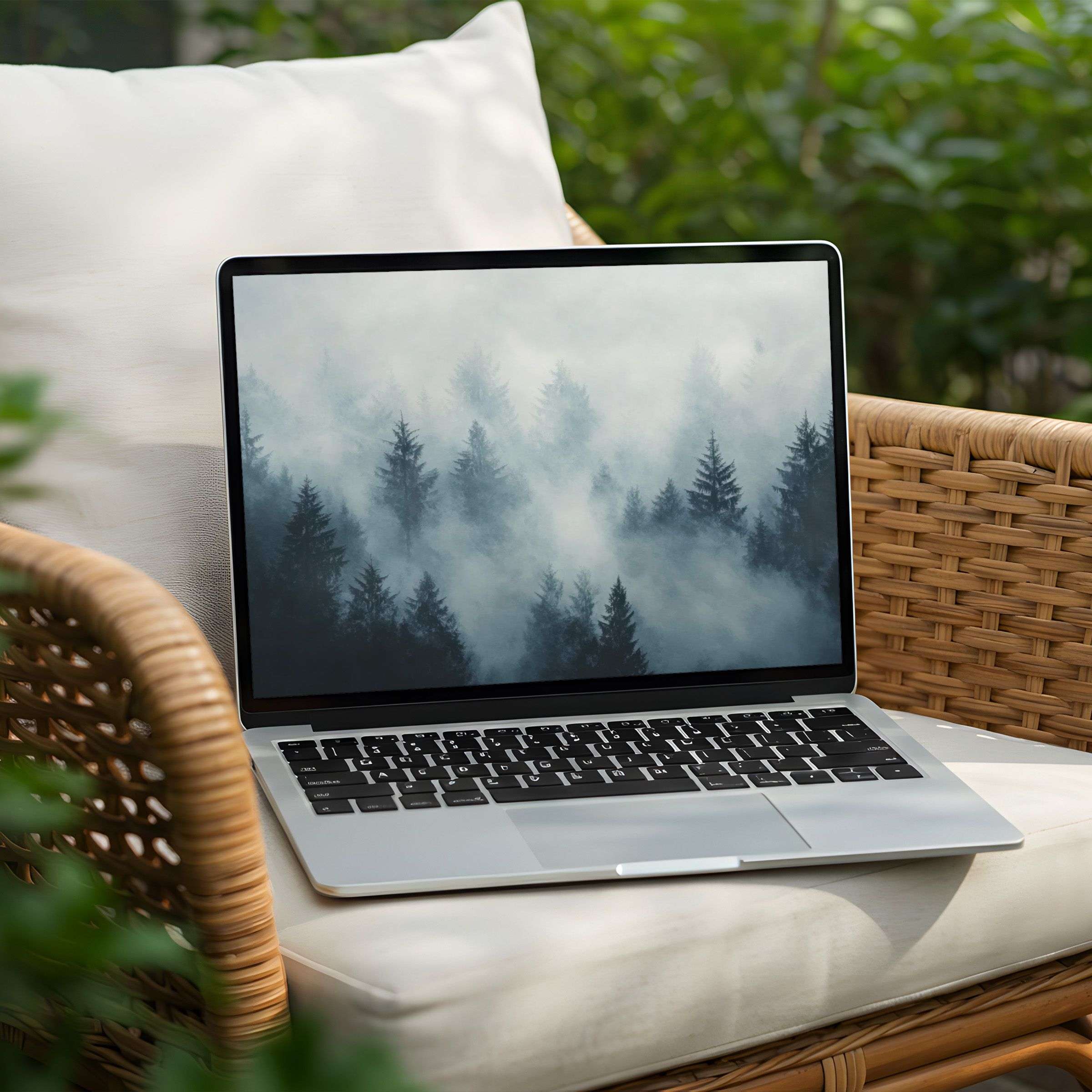 Misty forest desktop background for PC and Laptop offers calm and inspiration through foggy elegance perfect for instant download