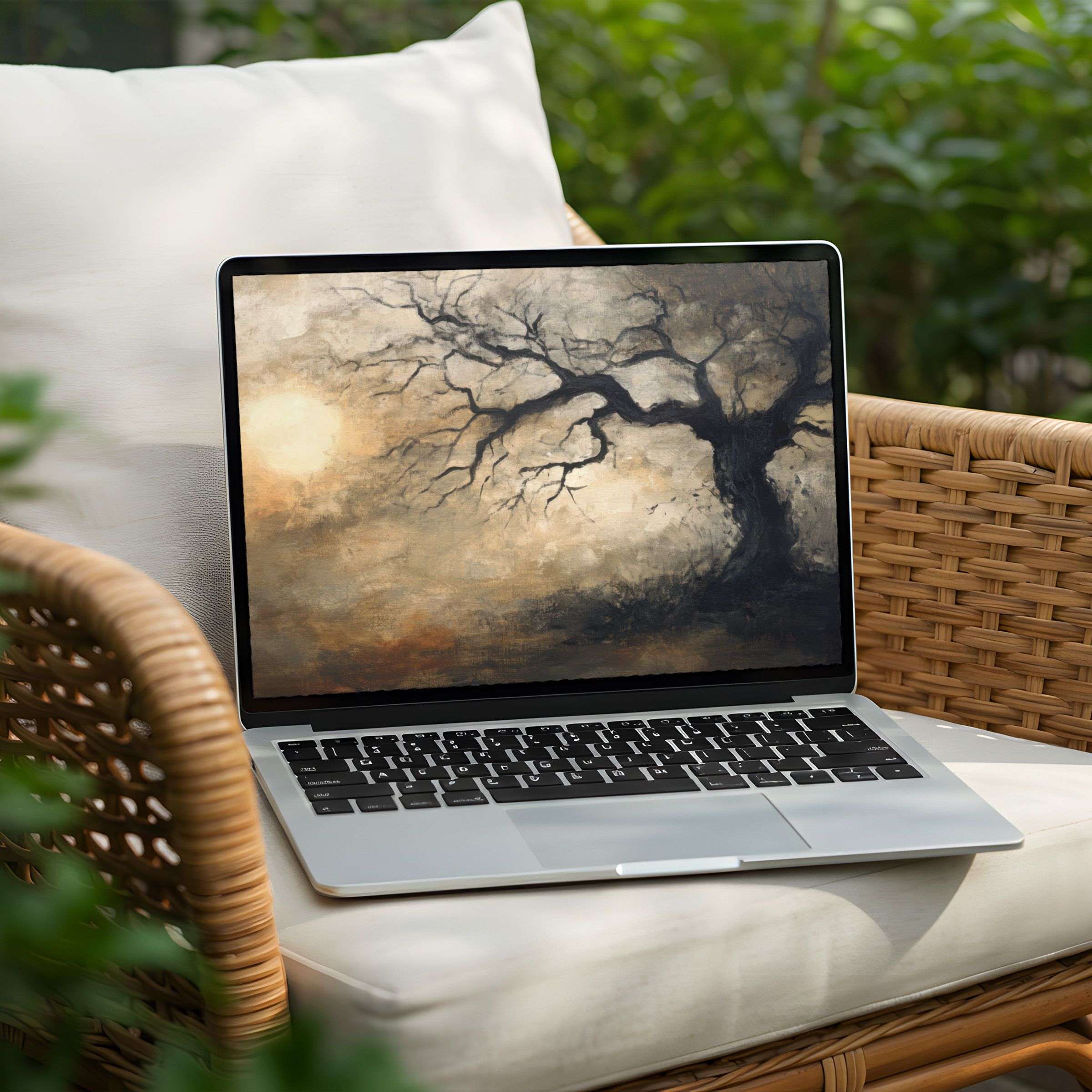 Elegant tree art desktop background for PC and Laptop instant download evokes calm and mindfulness in nature-inspired design