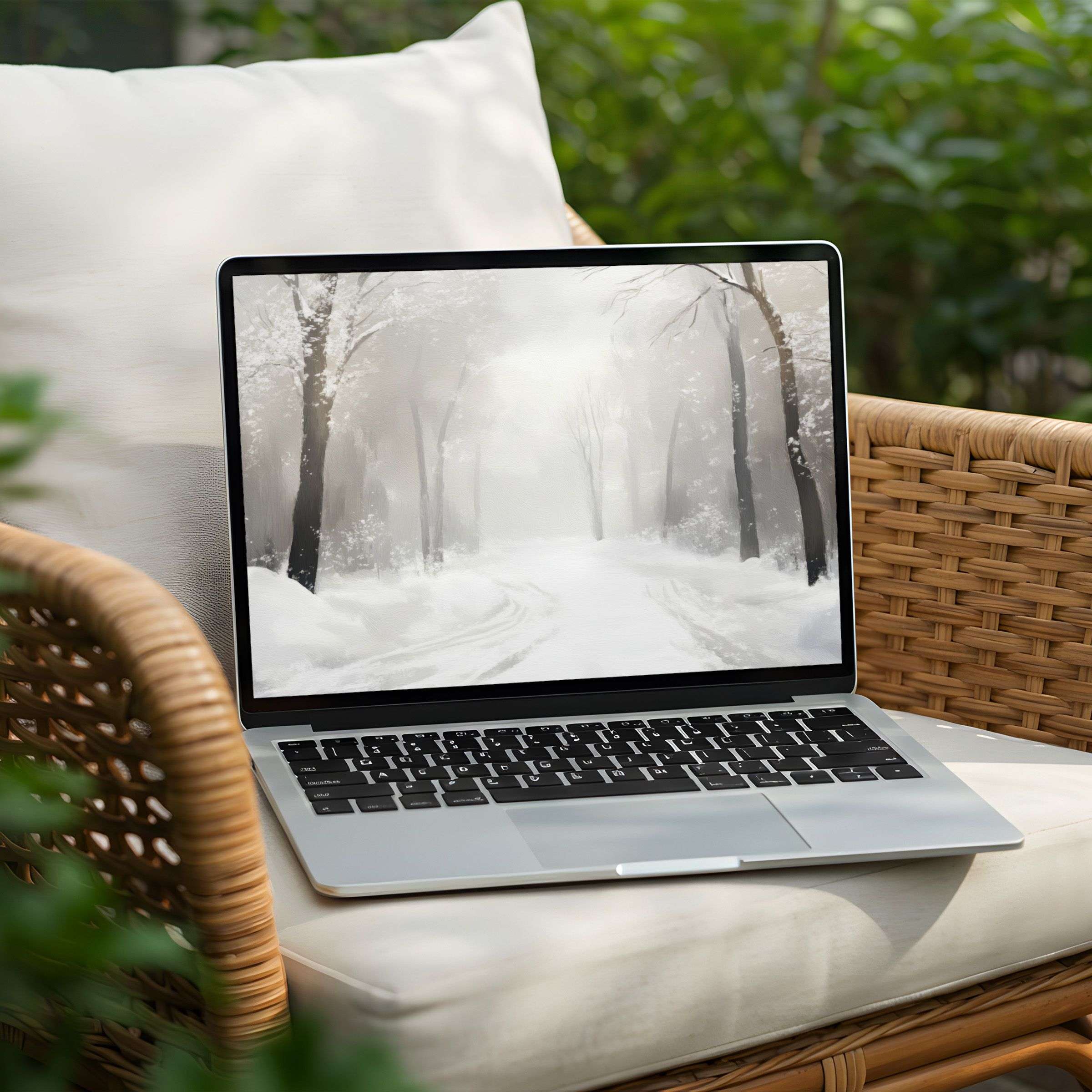 Serene winter landscape desktop background for PC and Laptop instant download to inspire elegance and mindfulness in your space
