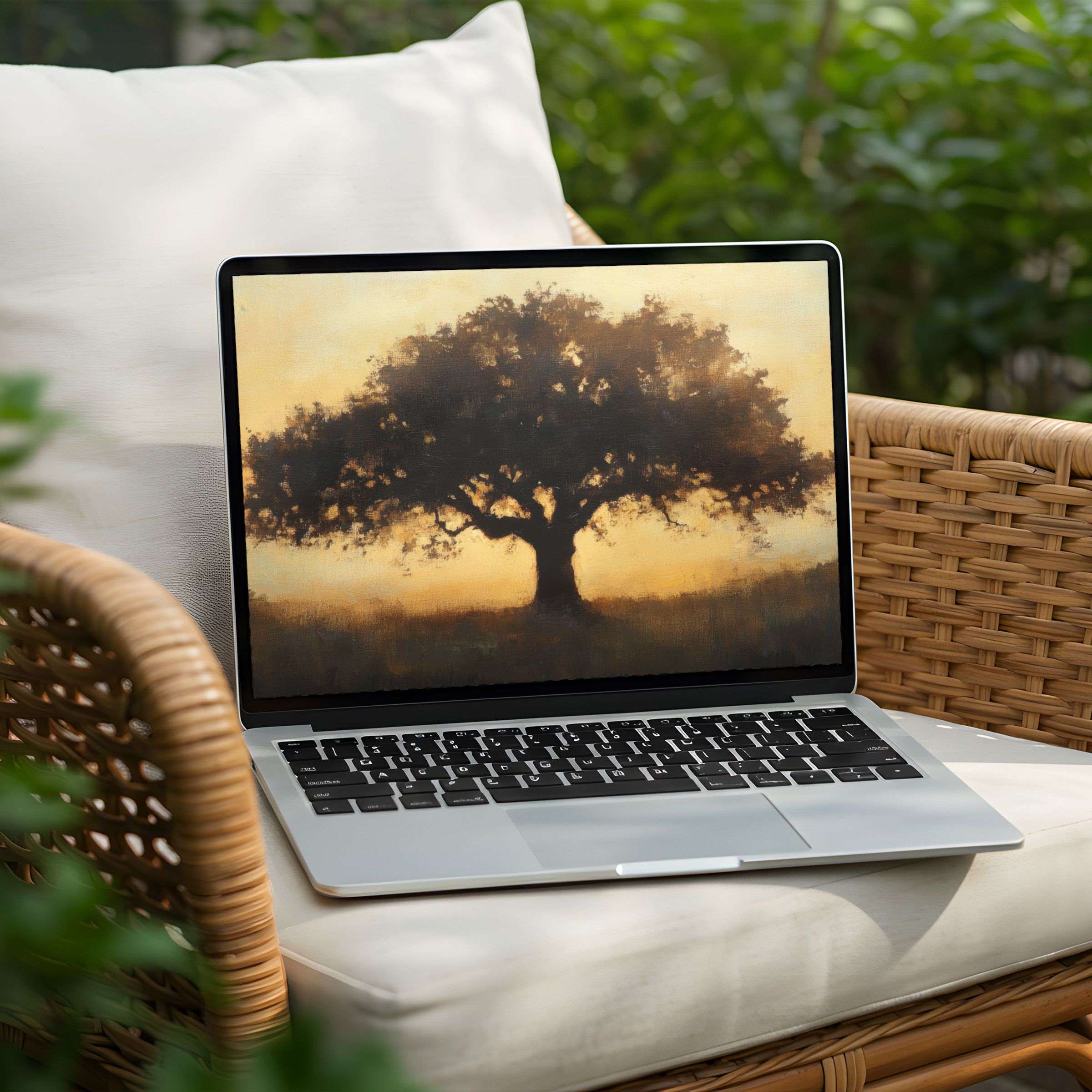 Elegant tree silhouette desktop background for PC and Laptop inspiring calm and mindfulness available as instant download