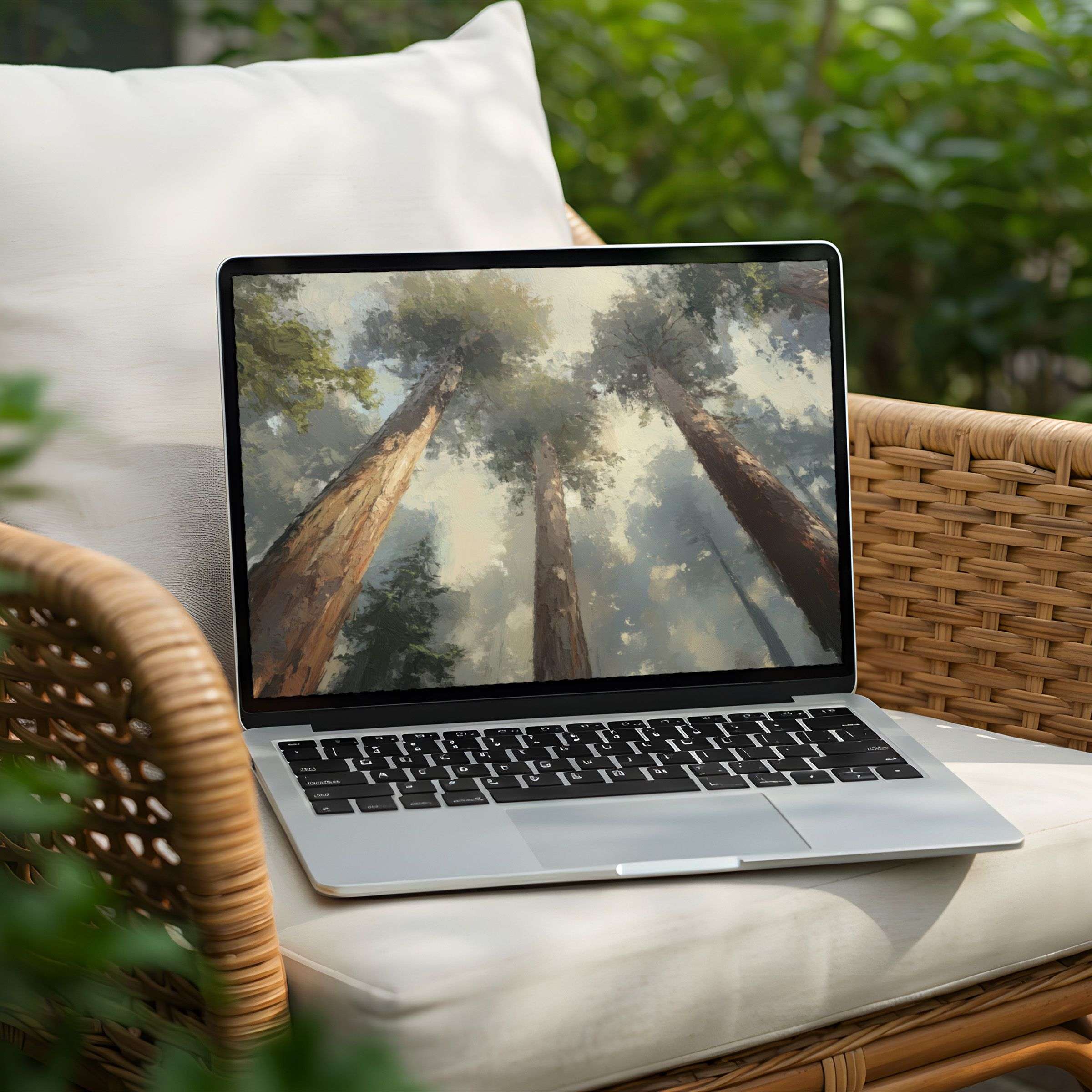 Serene forest desktop background for PC or Laptop, offering instant download, inspires elegance, calm, and mindful aesthetics