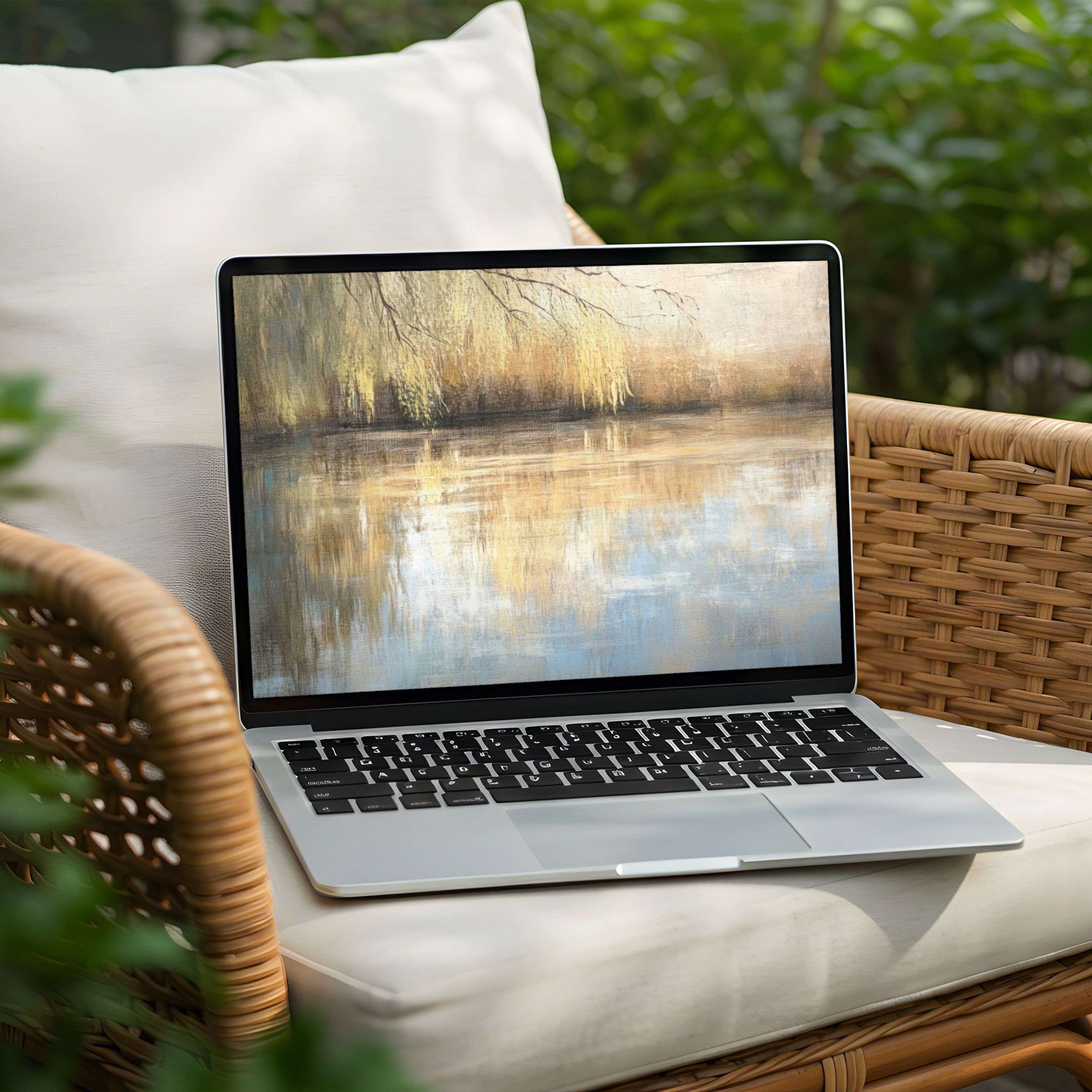 Serene digital art for desktop background on PC or Laptop instant download evokes calm and elegance with soft earthy tones