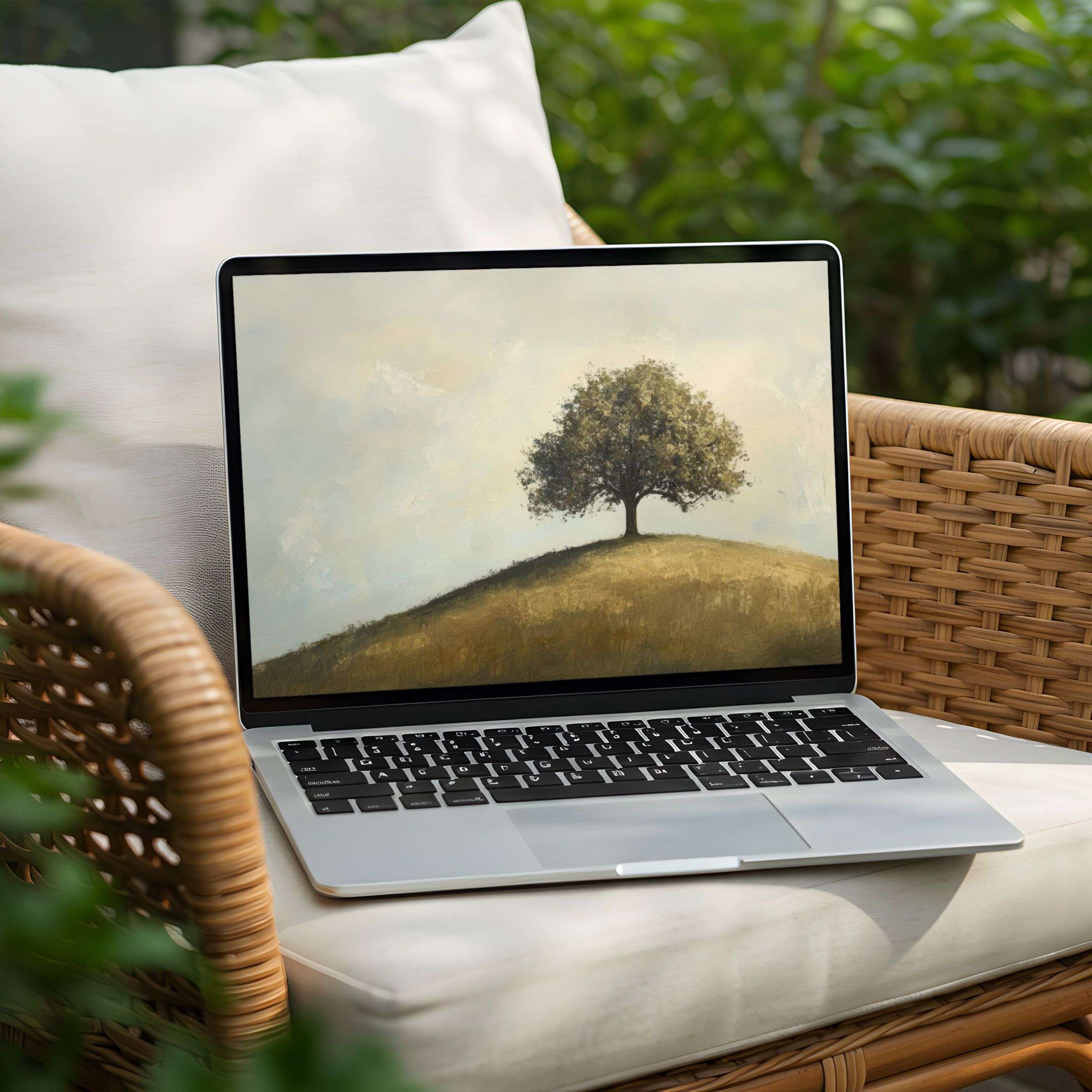 Elegant landscape art desktop background for PC or Laptop instant download evokes calm and inspiration with serene earth tones