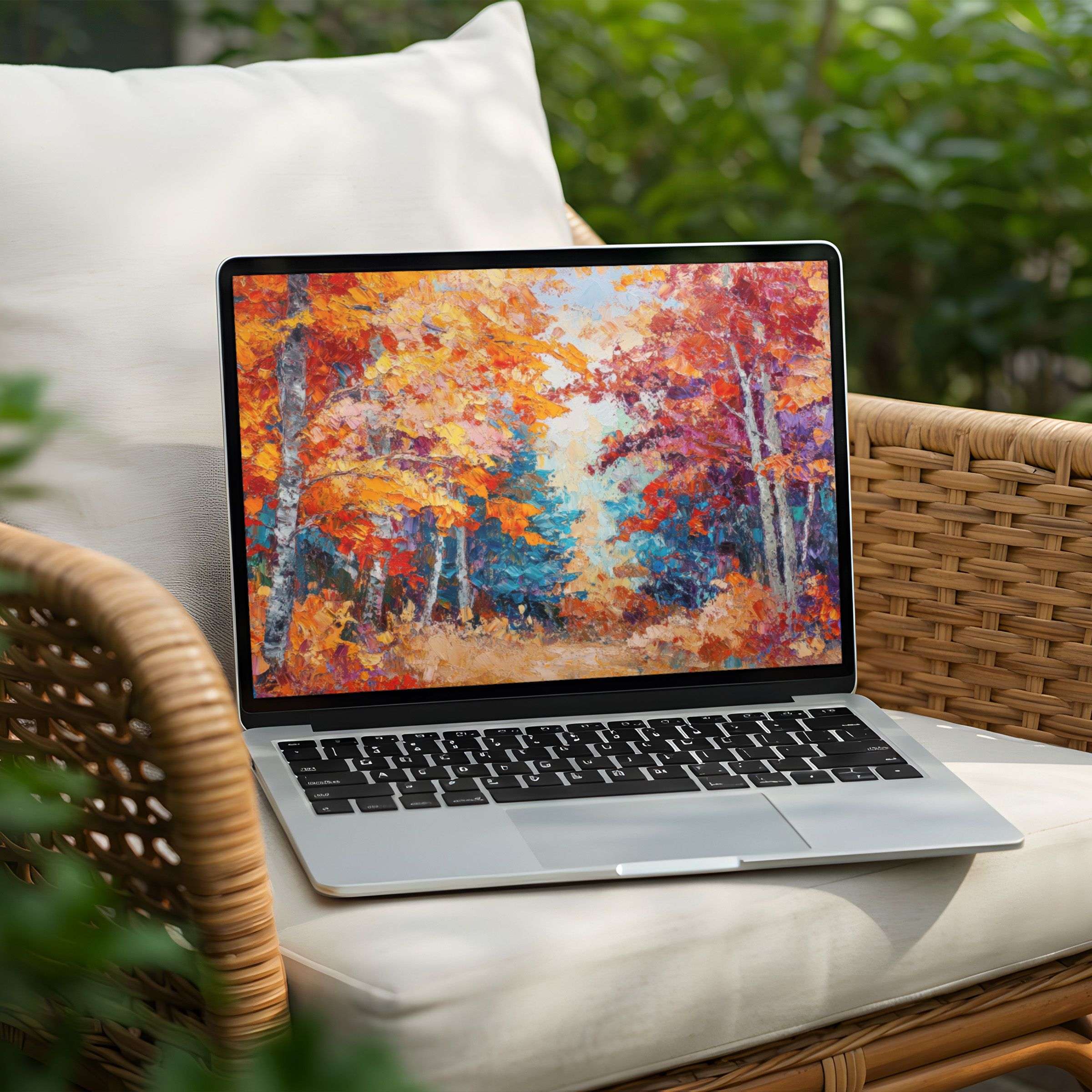 Vibrant autumn desktop background for PC and Laptop instant download inspiring calm and mindfulness through elegant artistry