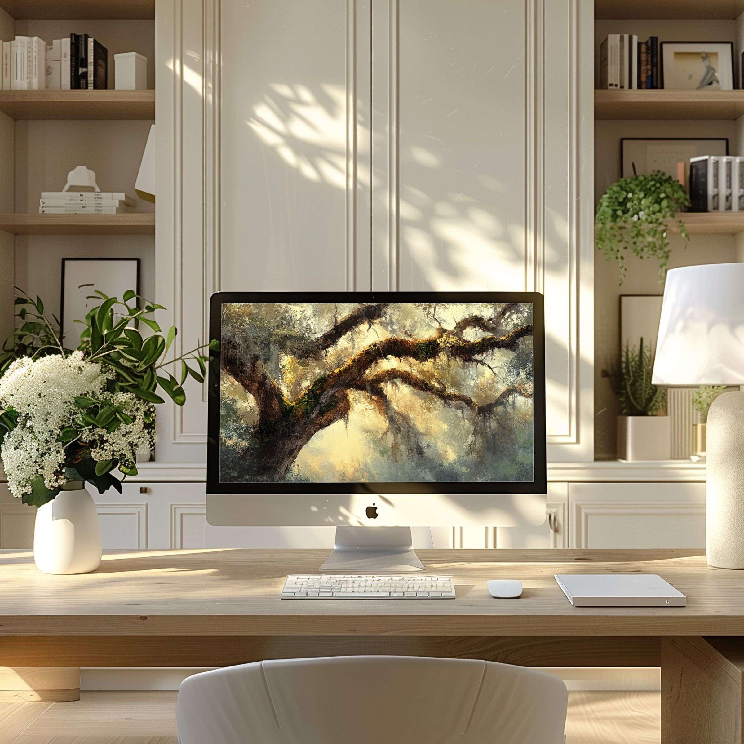 Inspire calm elegance with this digital art wallpaper for computer ideal for PC and laptop in a modern serene office space