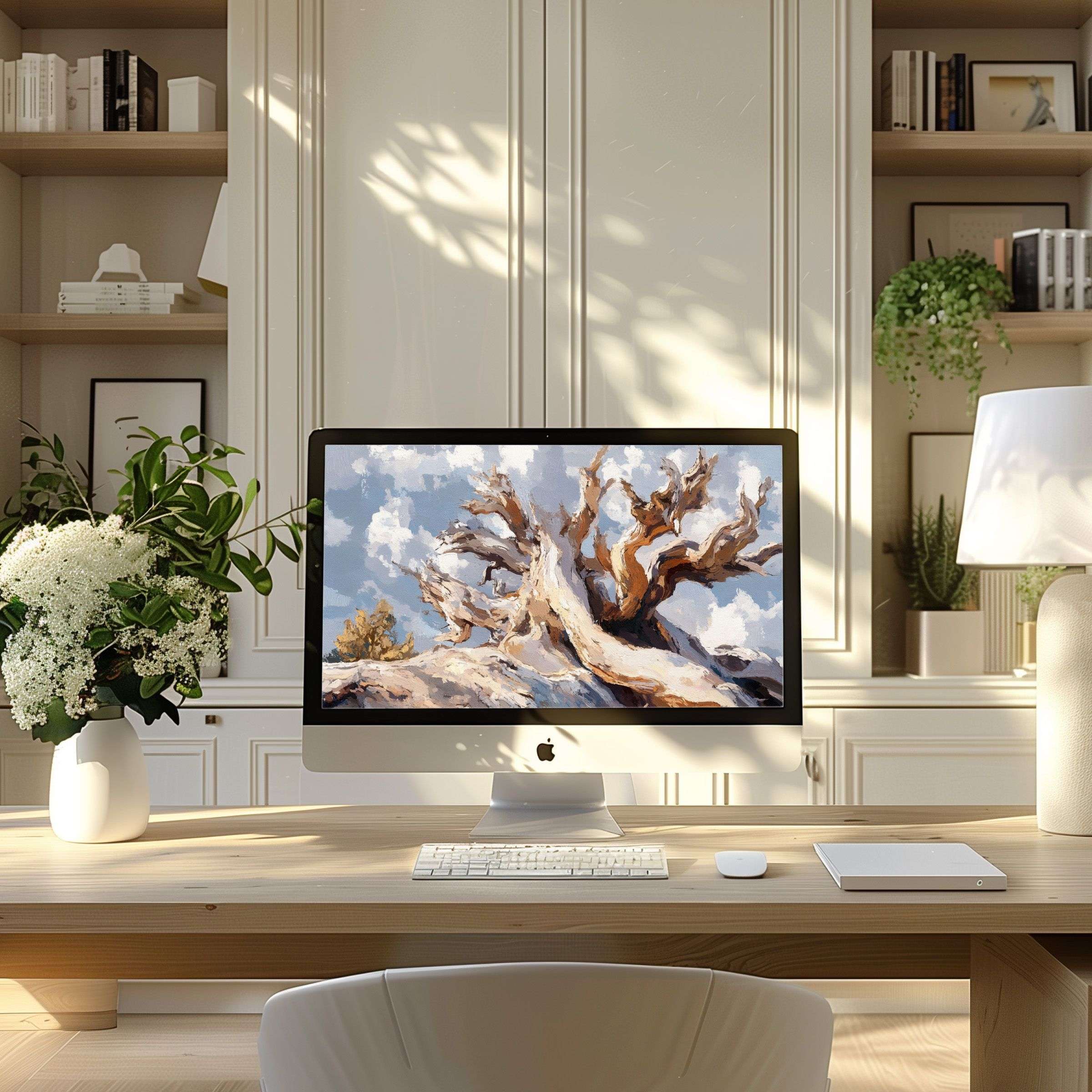 Inspiring digital art wallpaper for computer, enhancing calm and elegance in modern home office, perfect for PC and Laptop screens