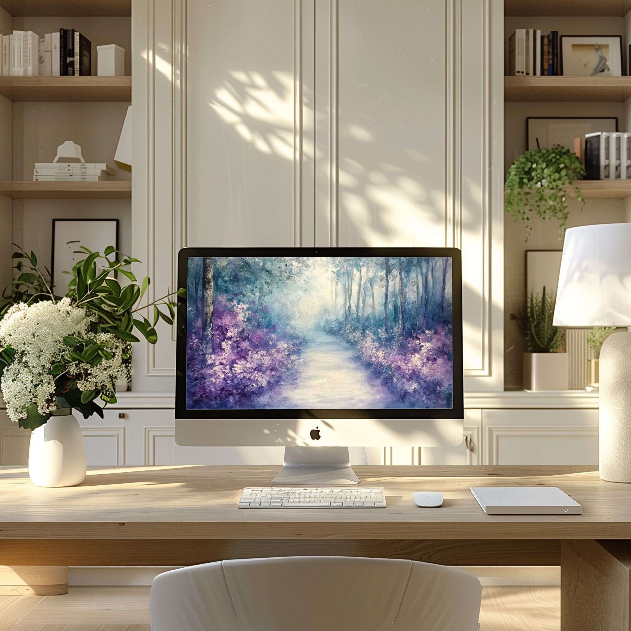Elegant landscape wallpaper for computer and laptop; enhances modern home office with calm, inspiring digital art for PC use